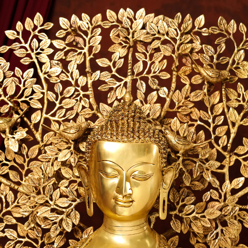 Brass Home Decor Buddha Statue With Tree (42 Inch) - Image 3