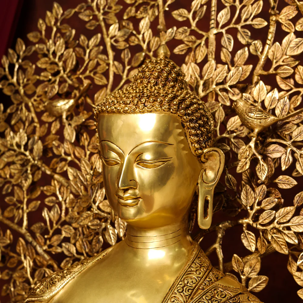 Brass Home Decor Buddha Statue With Tree (42 Inch) - Image 4