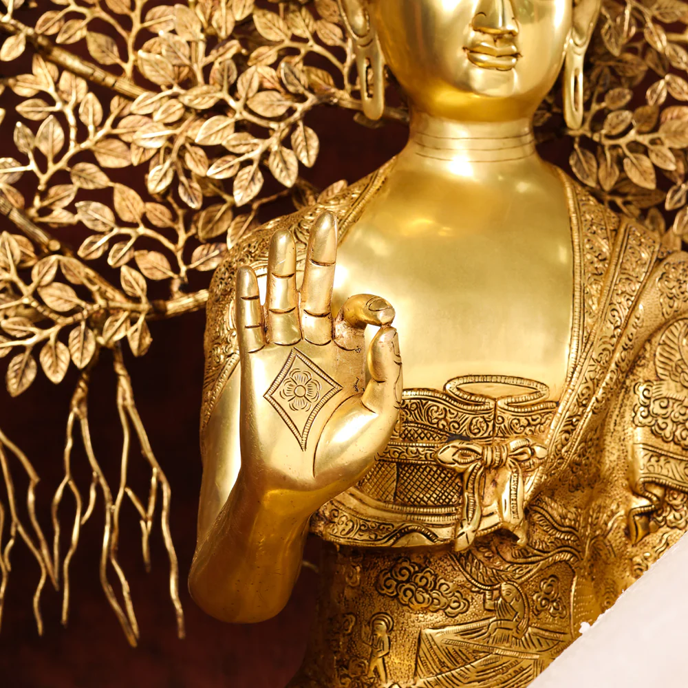Brass Home Decor Buddha Statue With Tree (42 Inch) - Image 5
