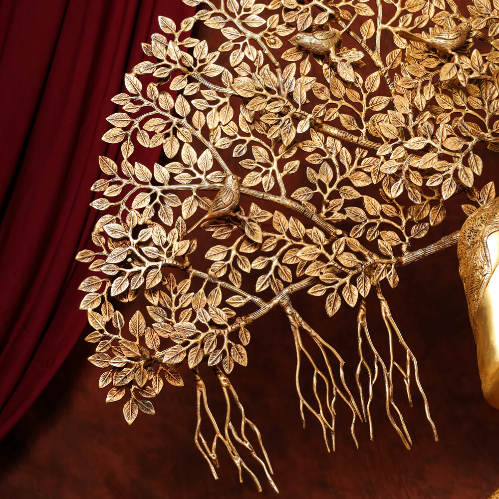 Brass Home Decor Buddha Statue With Tree (42 Inch) - Image 7