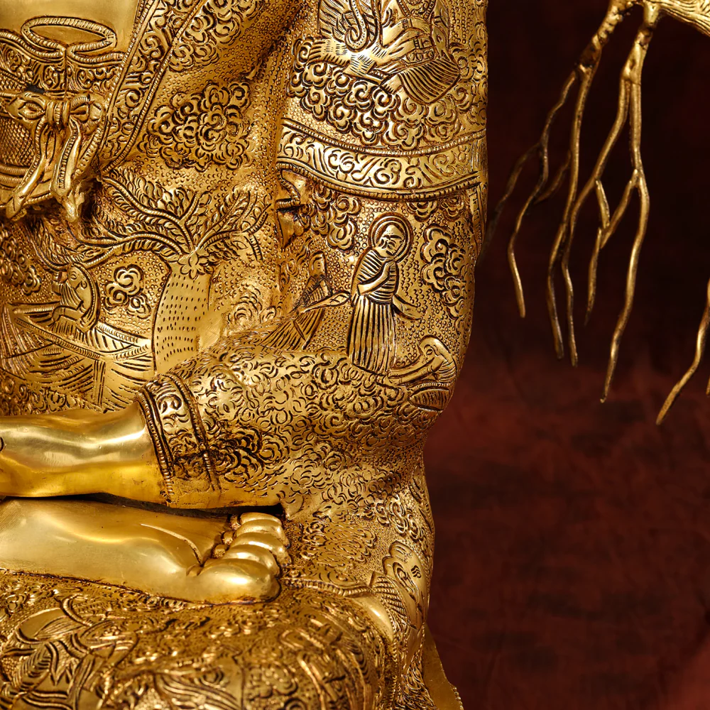 Brass Home Decor Buddha Statue With Tree (42 Inch) - Image 9