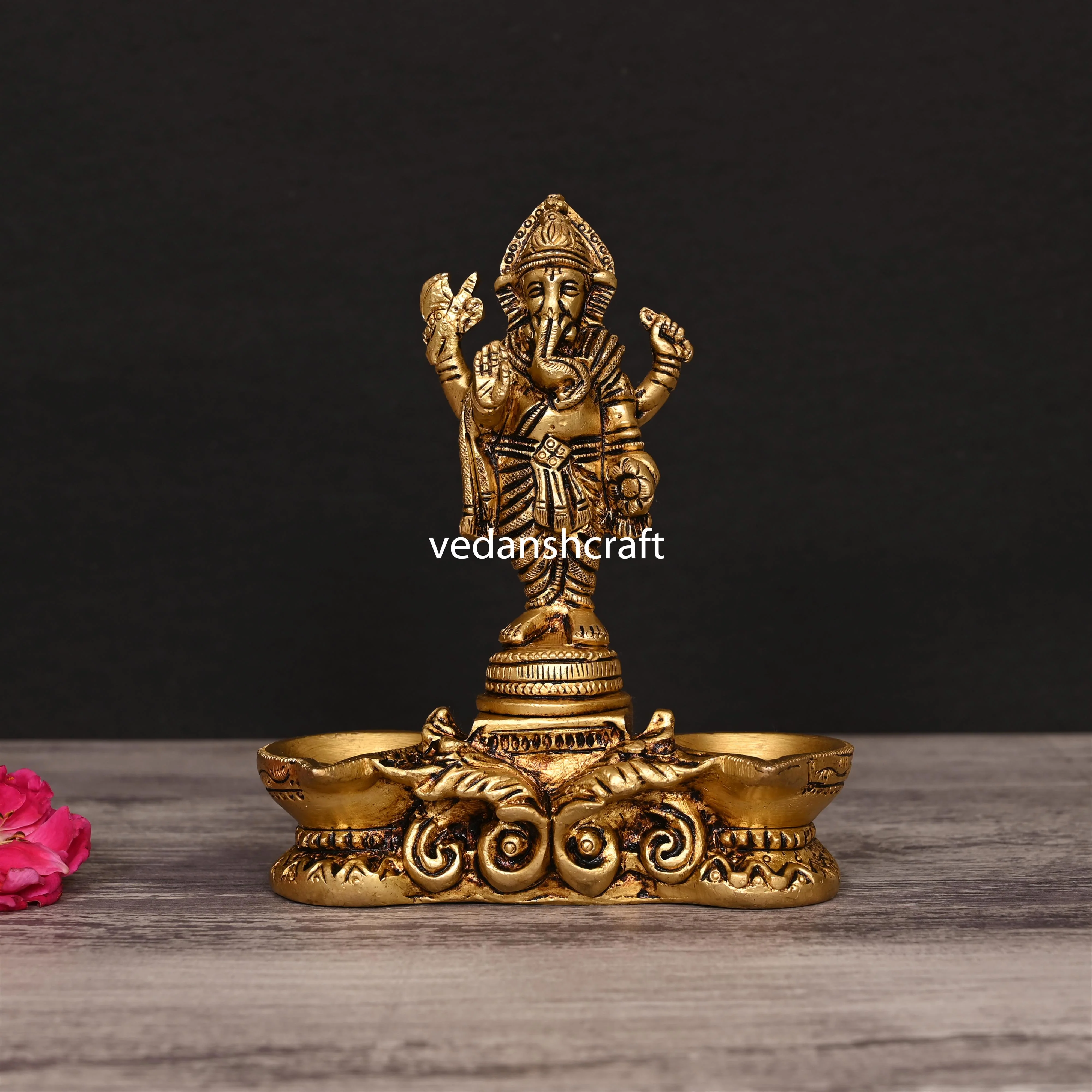 Brass Blessing Ganesha Diya (5.5 Inch) - Image 4