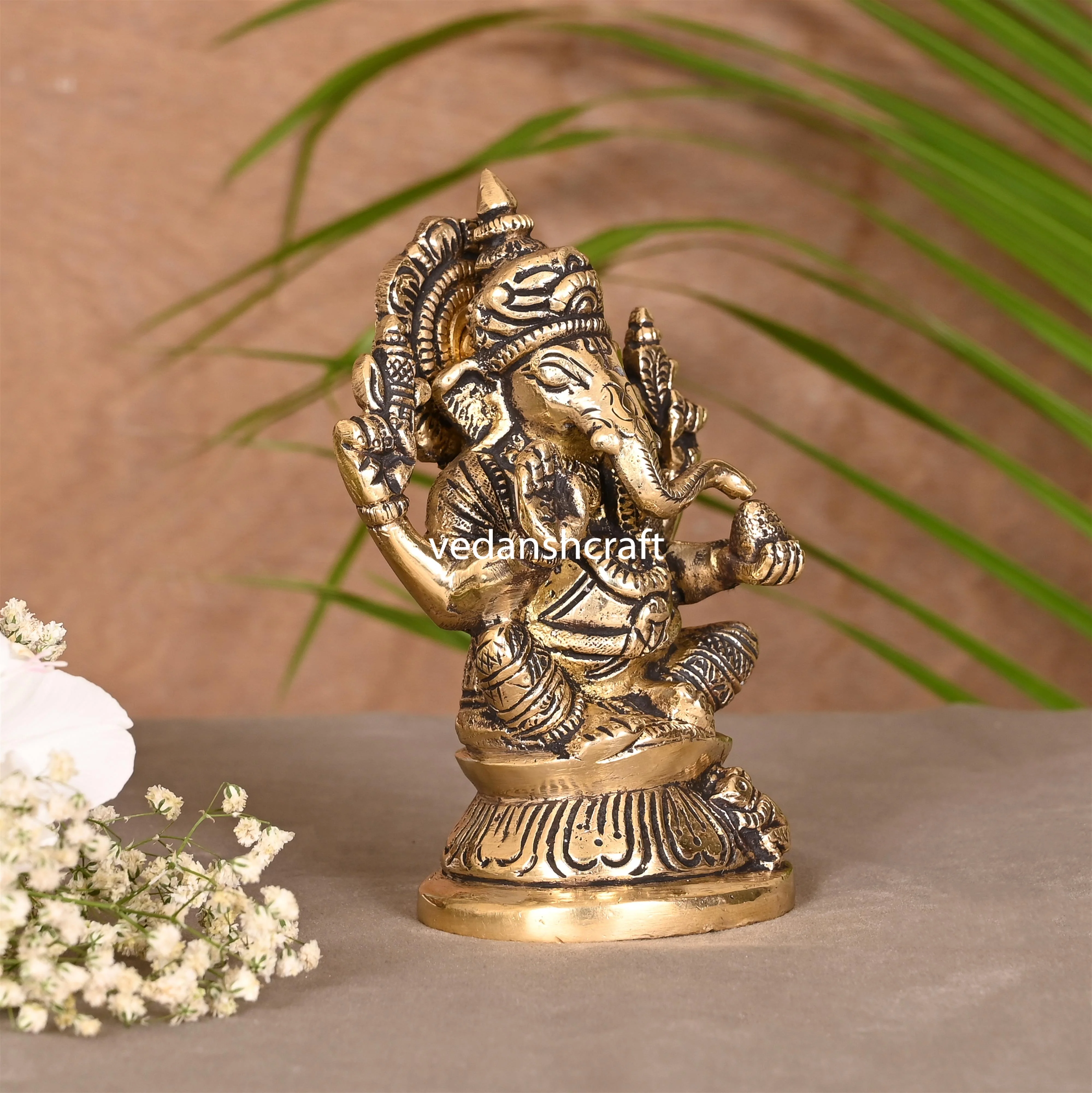 Brass Blessing Sitting Ganesha Idol (4.5 Inch) - Image 3