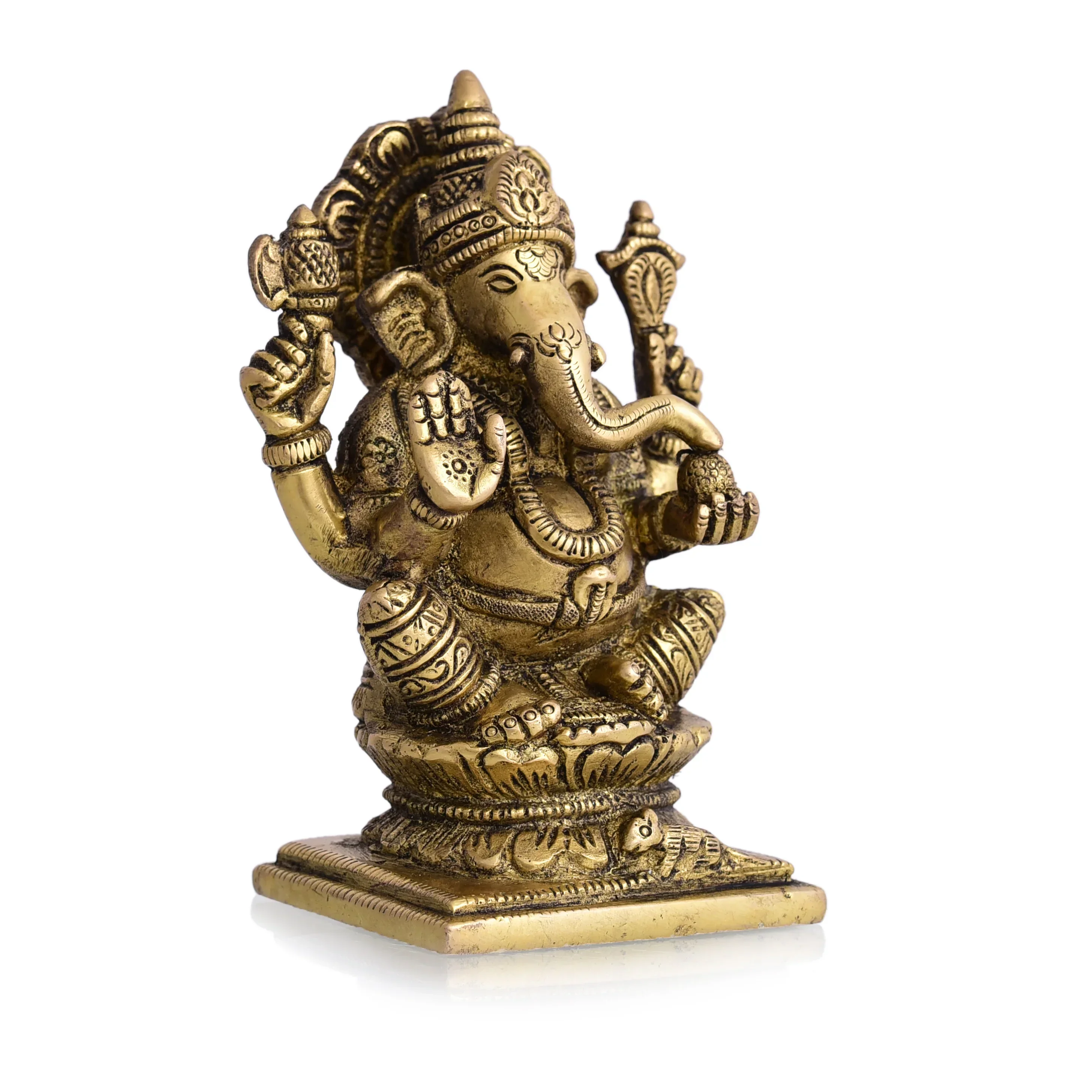 Brass Blessing Sitting Ganesha Idol (4.8 Inch) - Image 3