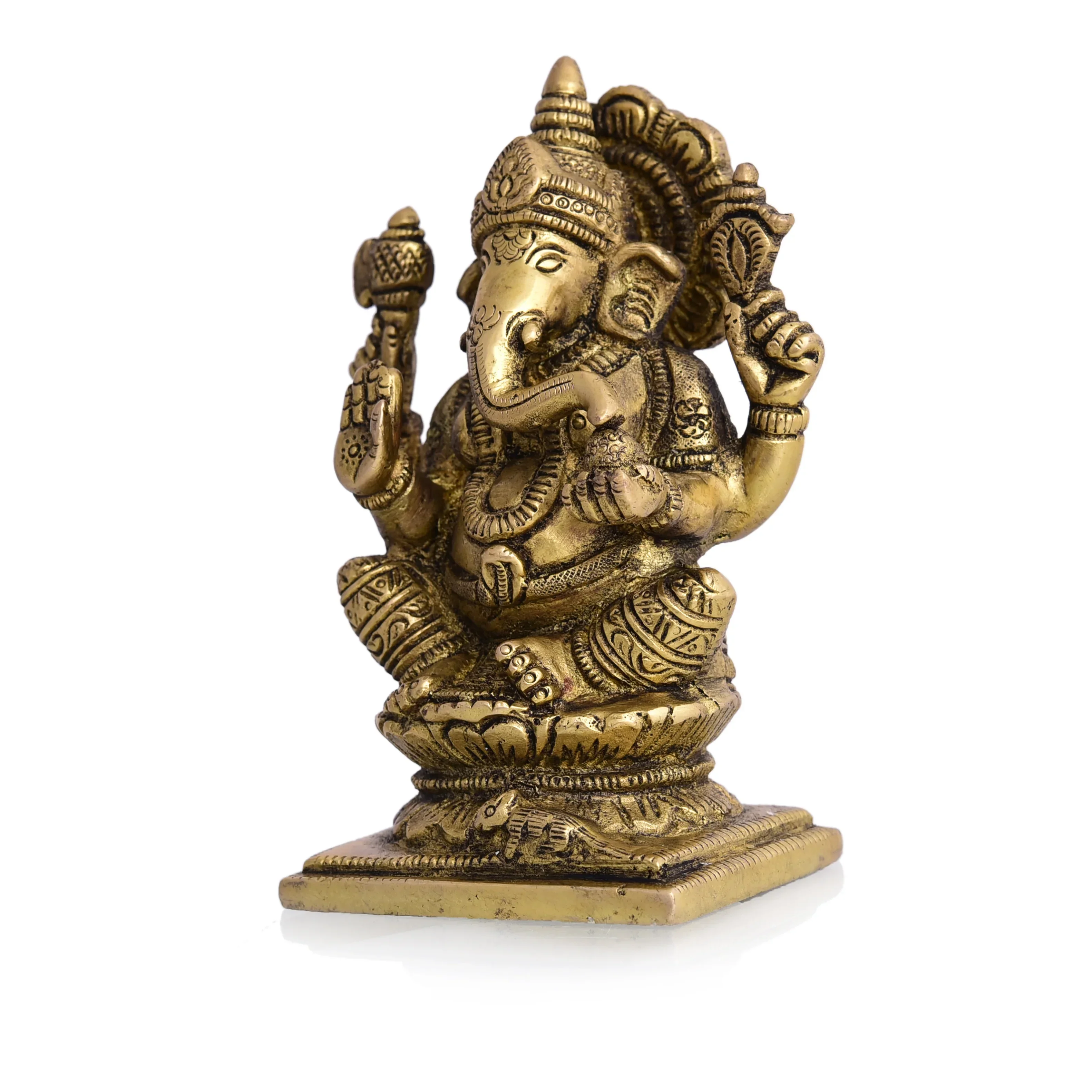 Brass Blessing Sitting Ganesha Idol (4.8 Inch) - Image 4