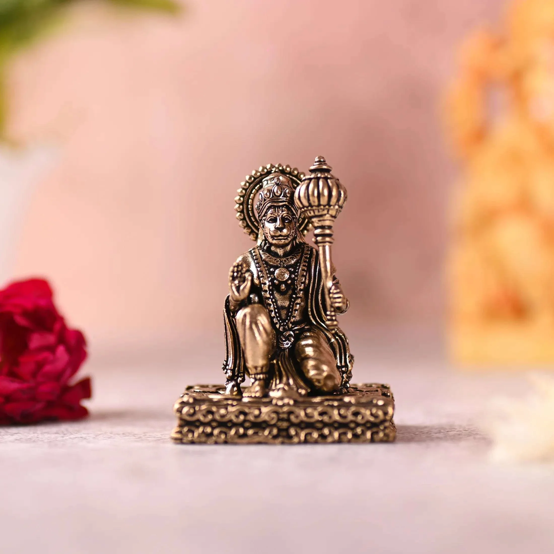 Brass Blessing Sitting Hanuman Lightweight Idol (2.5 Inch)