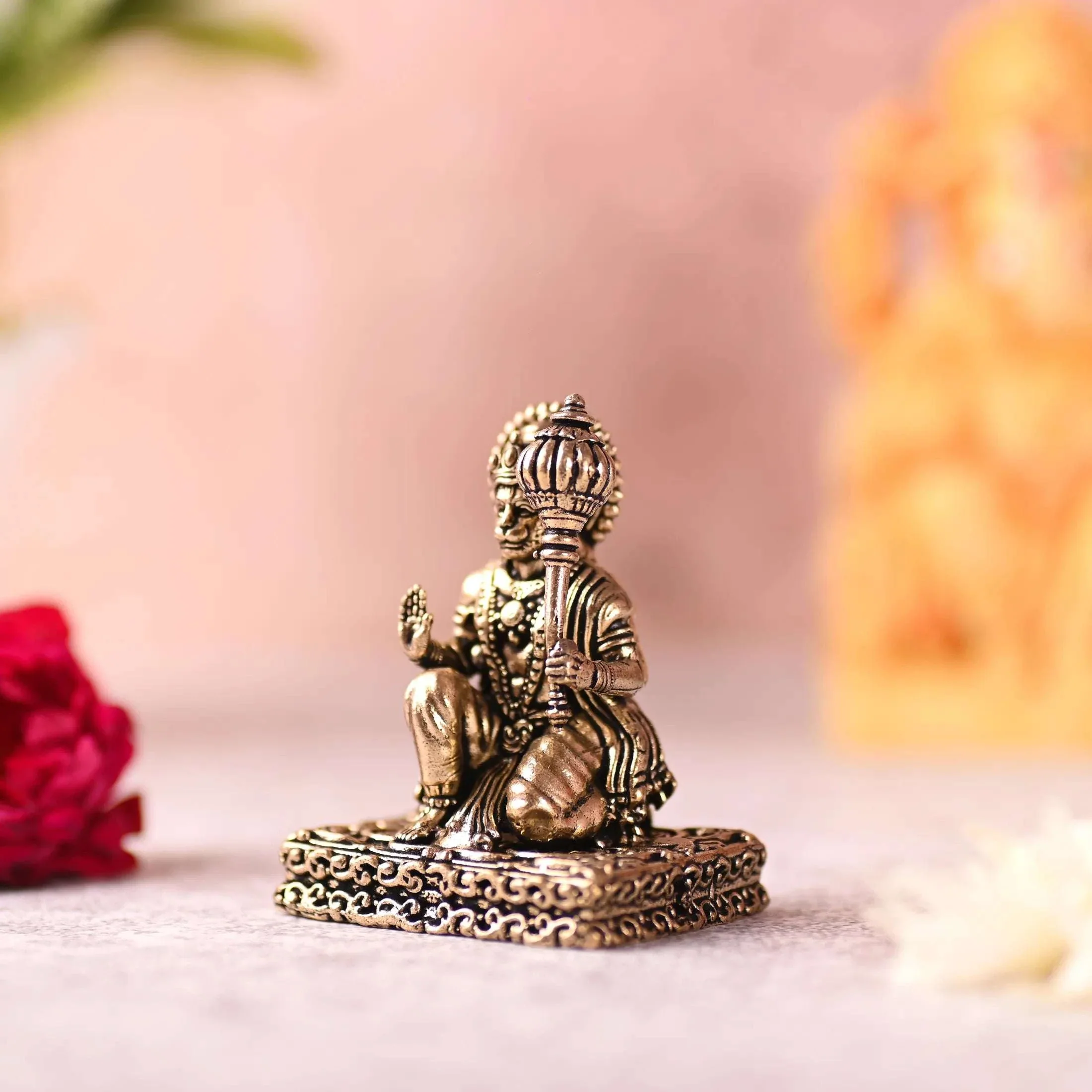 Brass Blessing Sitting Hanuman Lightweight Idol (2.5 Inch) - Image 2