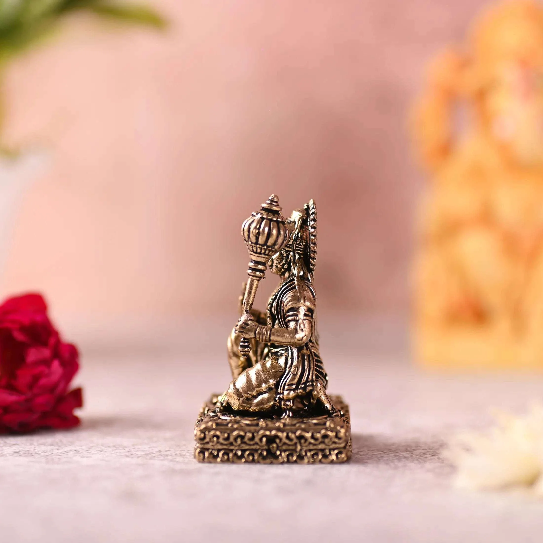 Brass Blessing Sitting Hanuman Lightweight Idol (2.5 Inch) - Image 3