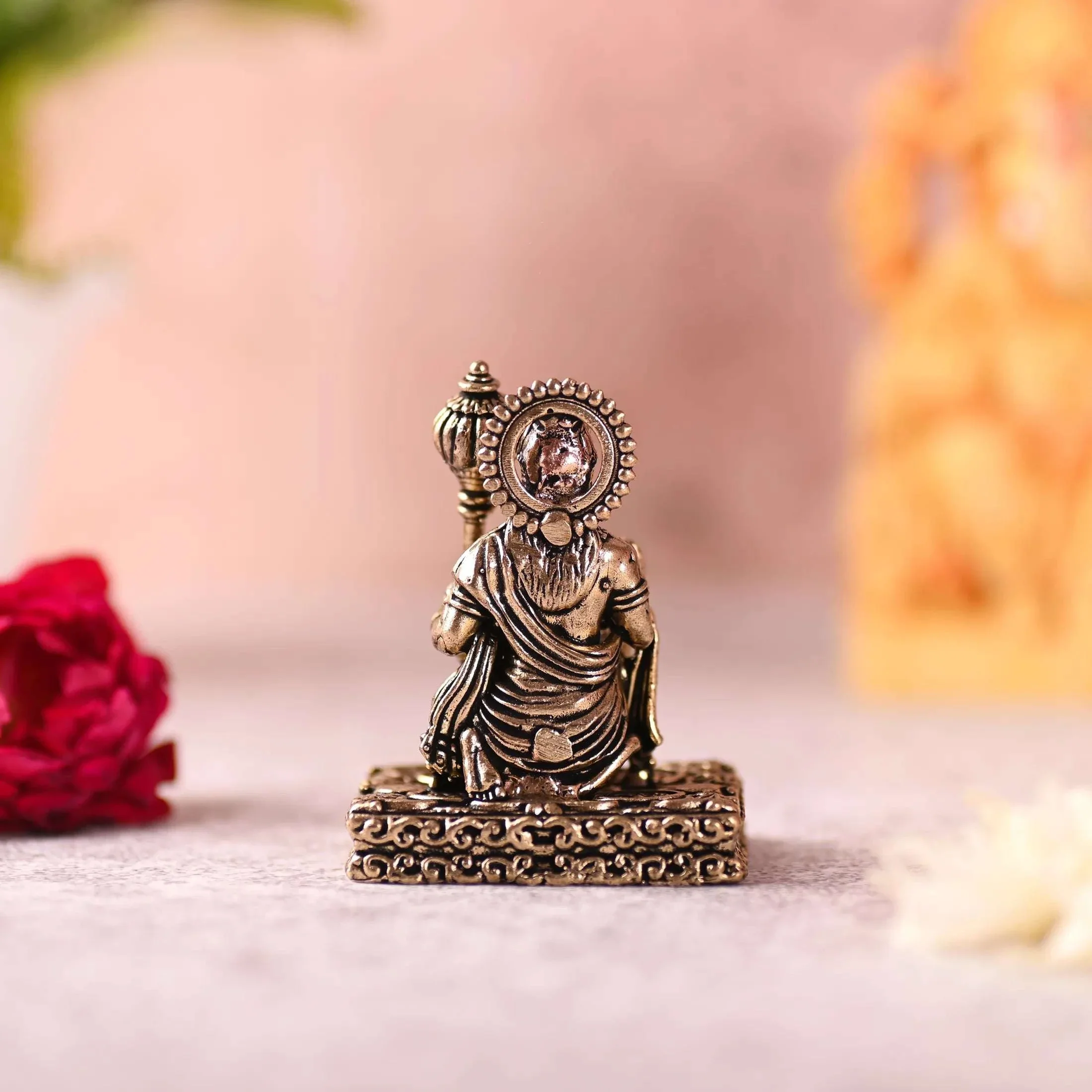 Brass Blessing Sitting Hanuman Lightweight Idol (2.5 Inch) - Image 4