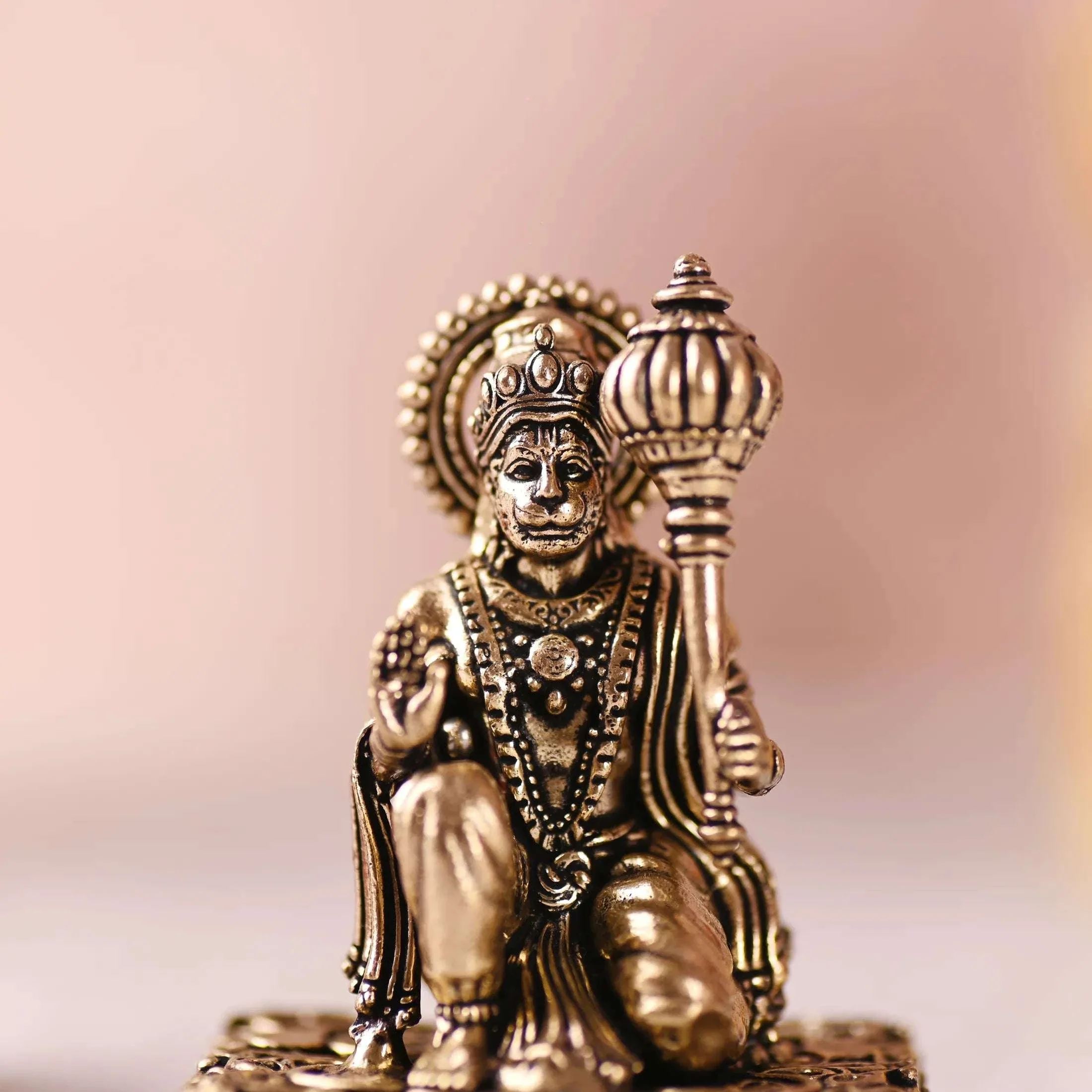 Brass Blessing Sitting Hanuman Lightweight Idol (2.5 Inch) - Image 5
