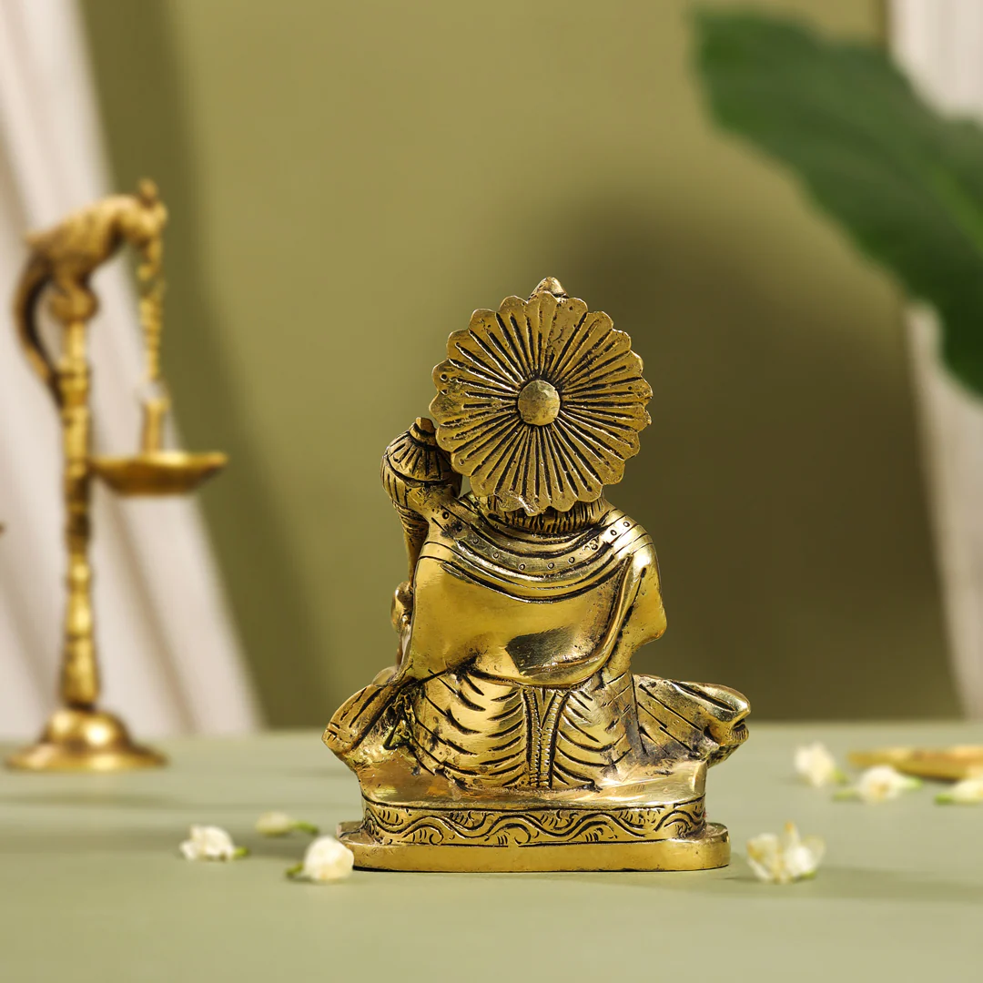 Brass Blessing Sitting Hanuman With Base Idol (6 Inch) - Image 3