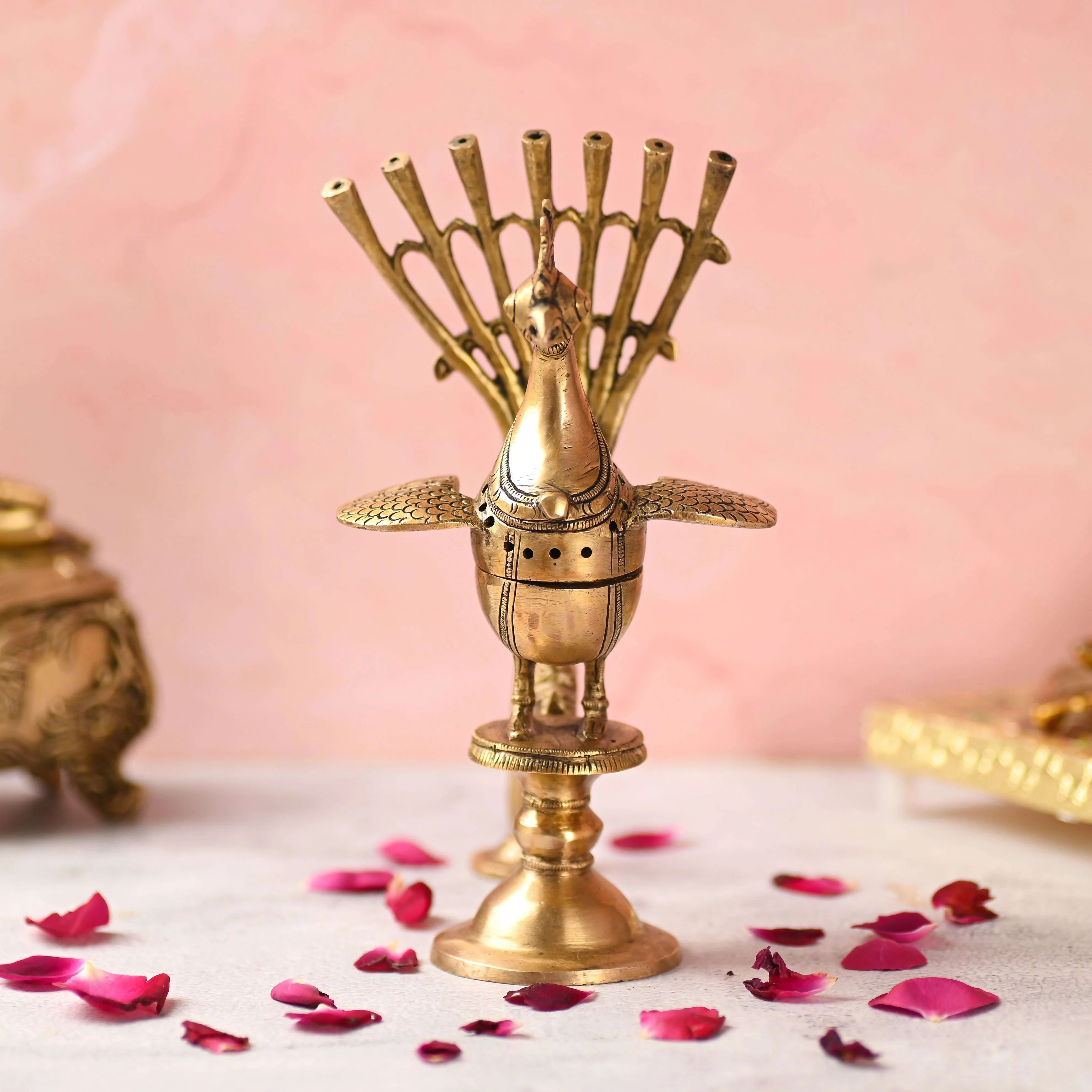 Brass Peacock Dhoop Dani & Incense Holder (8.5 Inch) - Image 2