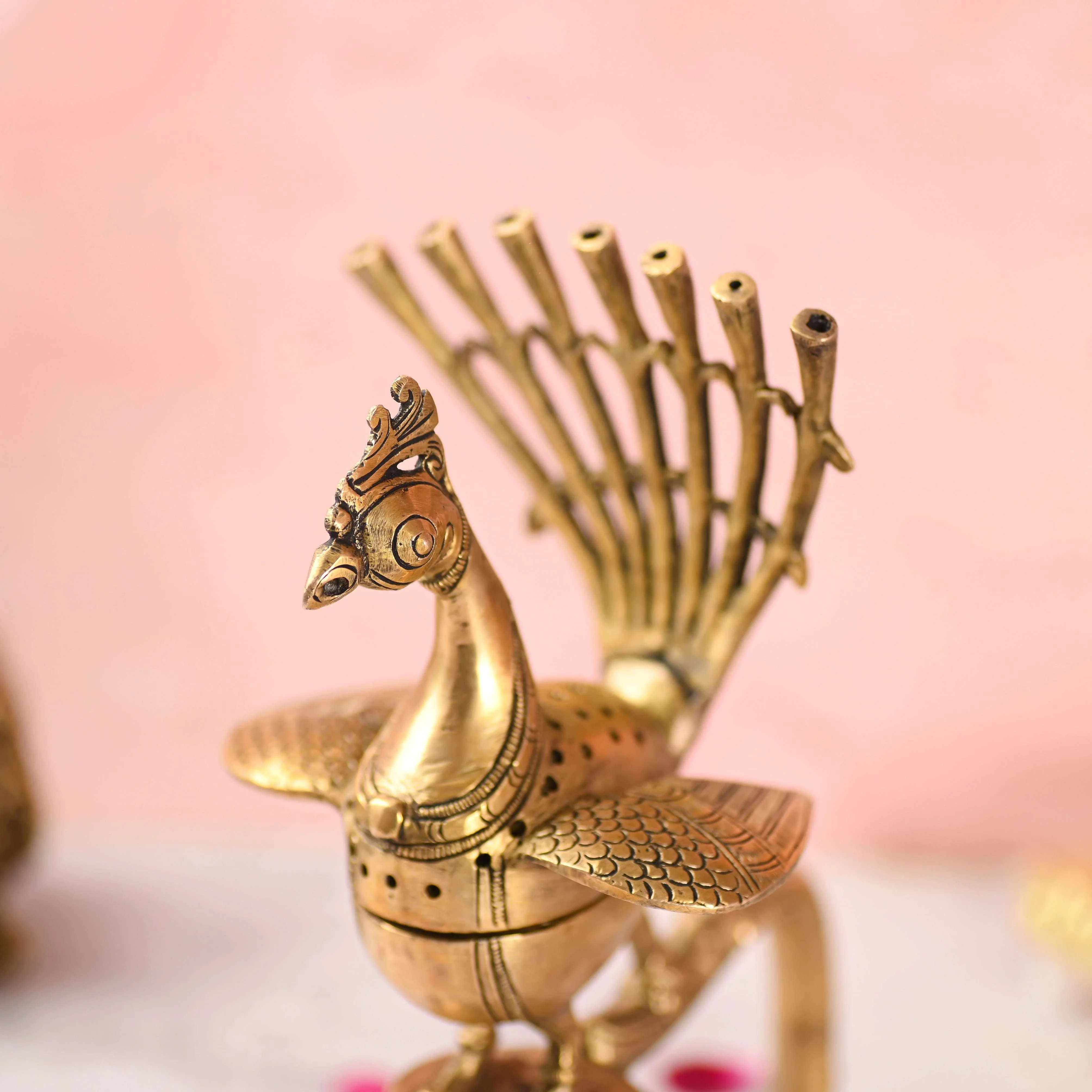 Brass Peacock Dhoop Dani & Incense Holder (8.5 Inch) - Image 3