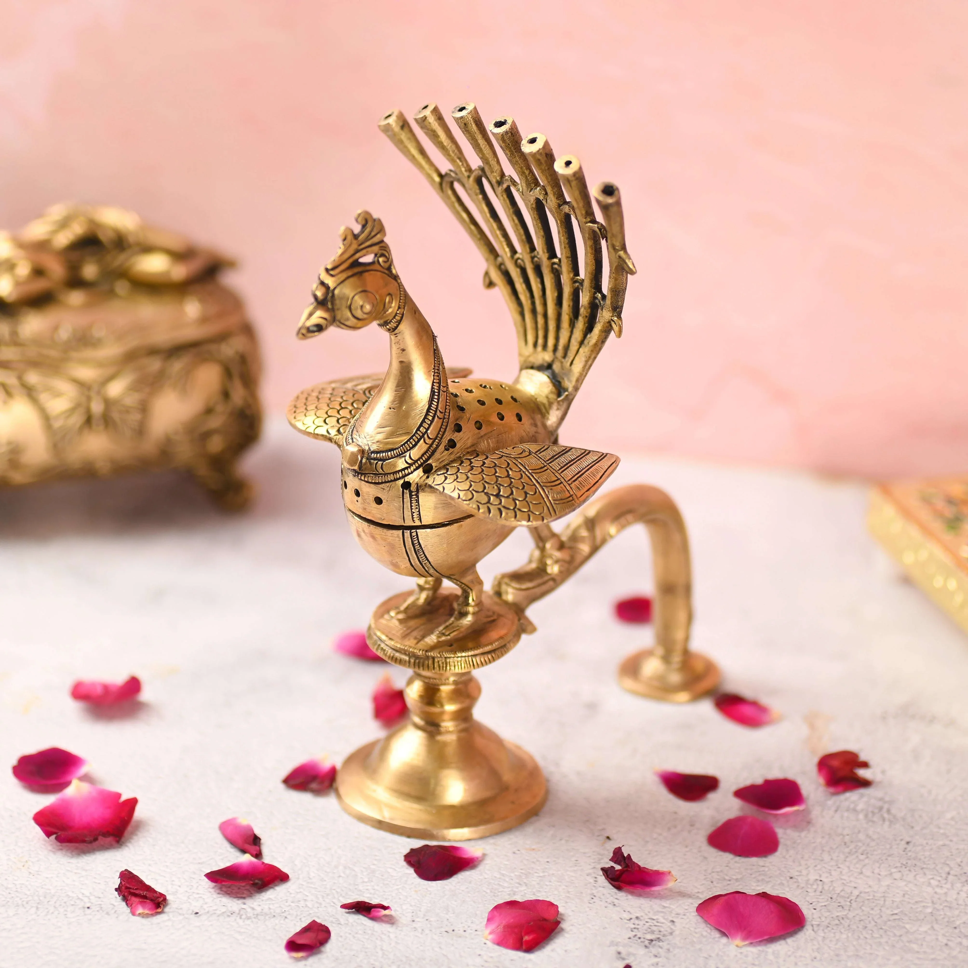 Brass Peacock Dhoop Dani & Incense Holder (8.5 Inch) - Image 4