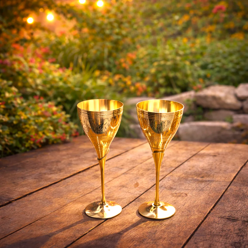 Brass Champagne Wine Glass Pair (8.5 Inch)