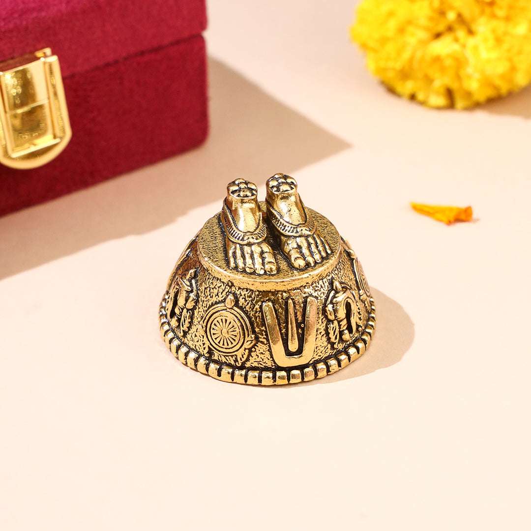 Brass Charan Paduka with Velvet Box – Divine Footprints of Lord Vishnu - Image 12