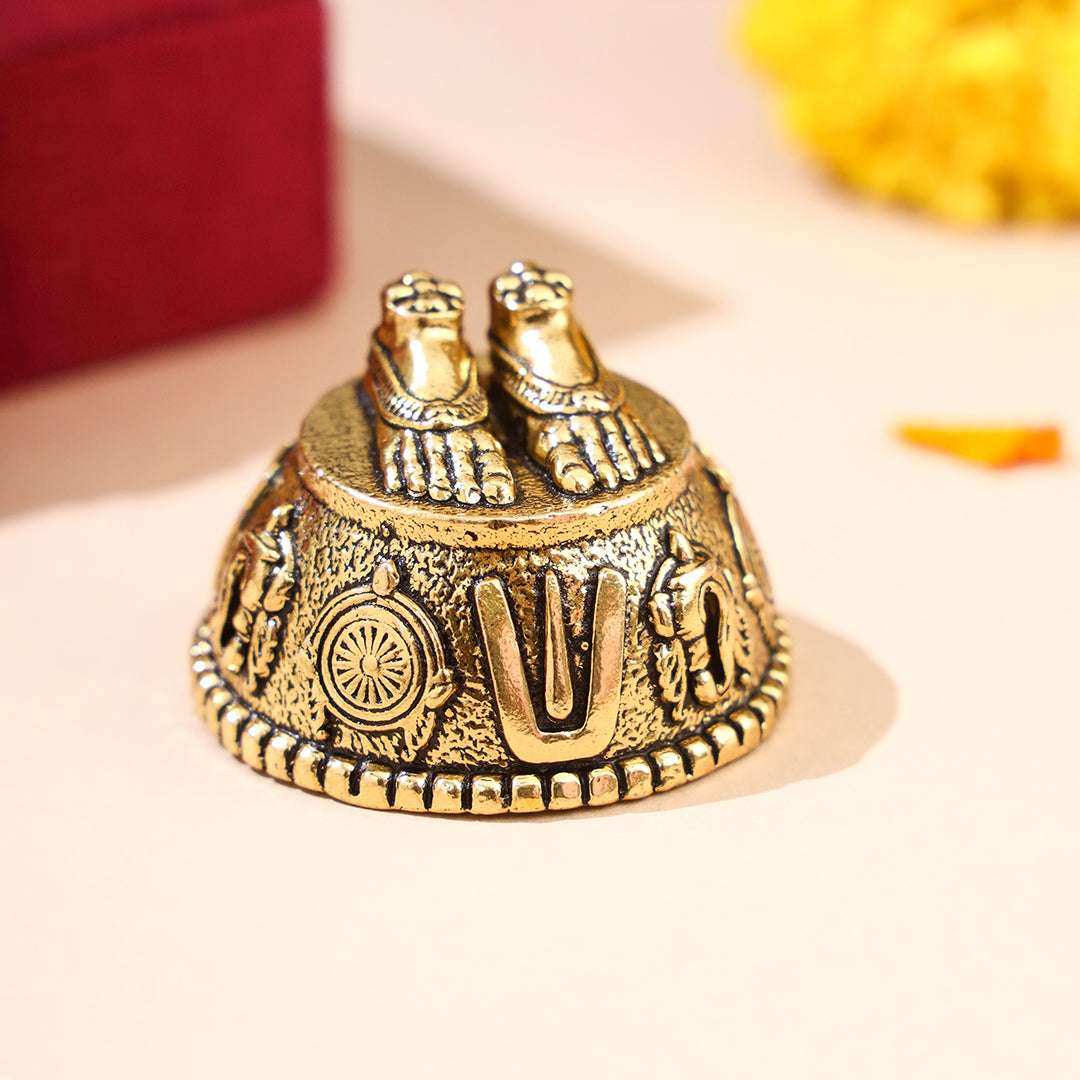 Brass Charan Paduka with Velvet Box – Divine Footprints of Lord Vishnu - Image 13