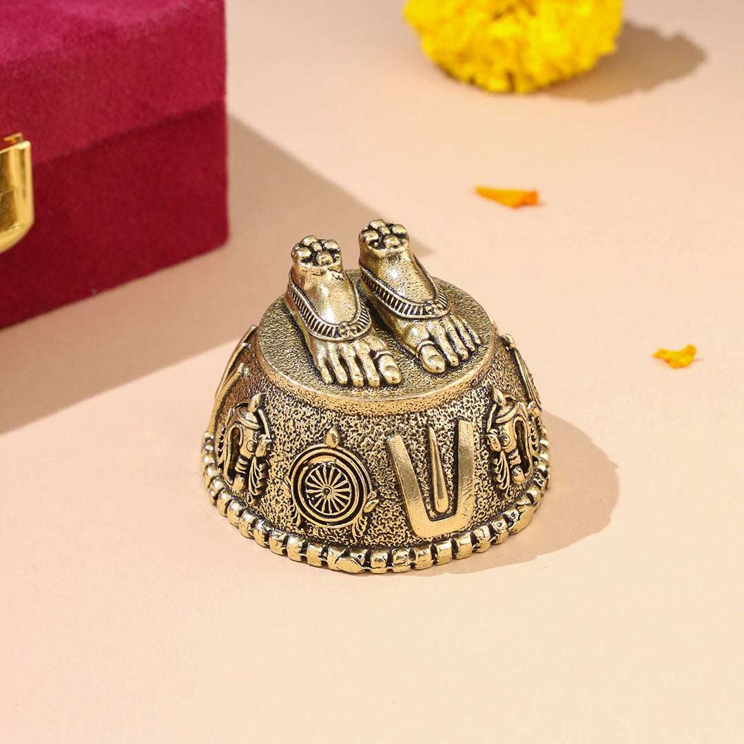 Brass Charan Paduka with Velvet Box – Divine Footprints of Lord Vishnu - Image 3