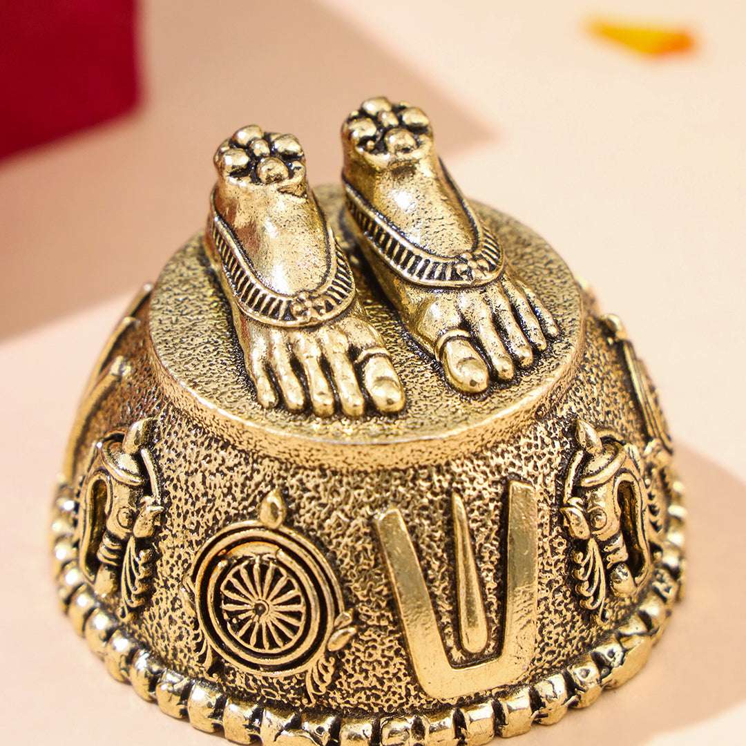 Brass Charan Paduka with Velvet Box – Divine Footprints of Lord Vishnu - Image 4