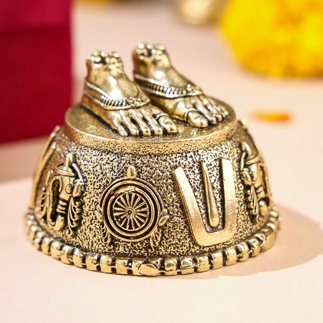 Brass Charan Paduka with Velvet Box – Divine Footprints of Lord Vishnu - Image 5