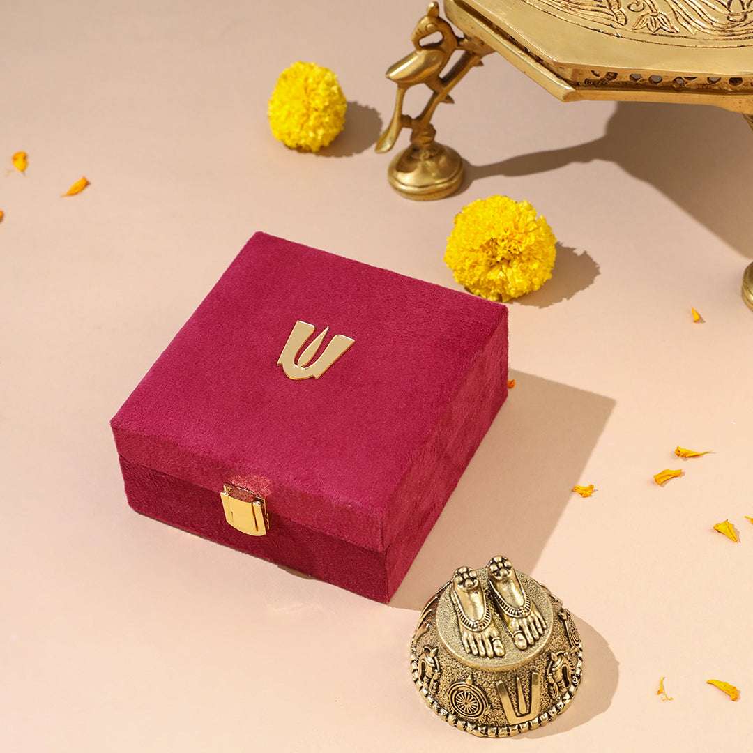 Brass Charan Paduka with Velvet Box – Divine Footprints of Lord Vishnu - Image 7