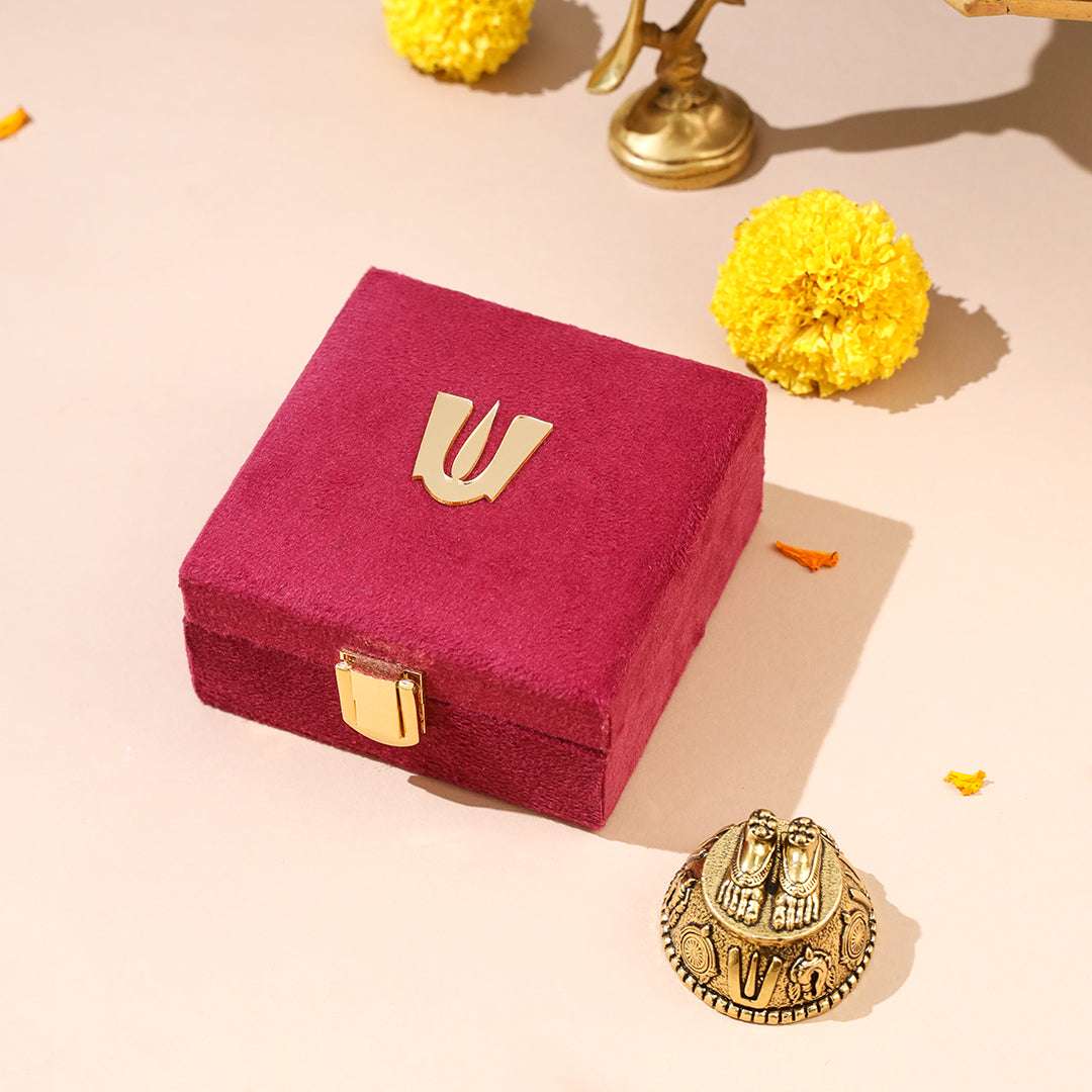 Brass Charan Paduka with Velvet Box – Divine Footprints of Lord Vishnu - Image 9