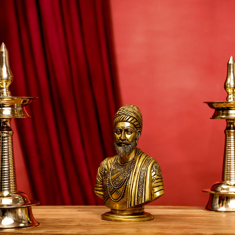 Brass Chatrapati Shivaji Maharaj Bust Sculpture (7.5 Inch) - Image 2