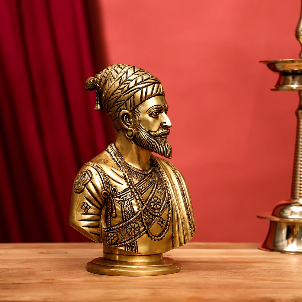 Brass Chatrapati Shivaji Maharaj Bust Sculpture (7.5 Inch) - Image 3
