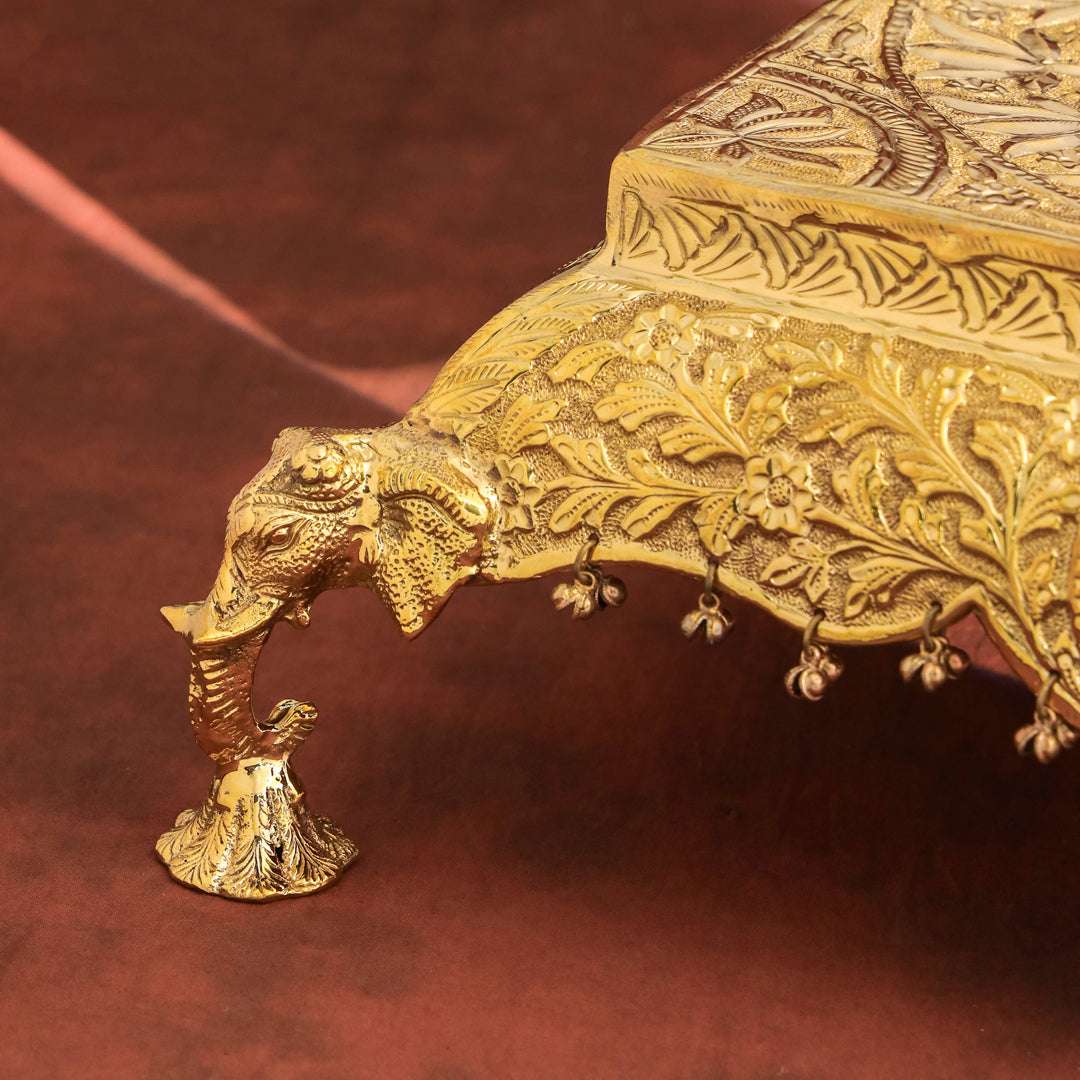 Brass Handcrafted Chowki with Elephant Leg (6.3 Inch) - Image 3