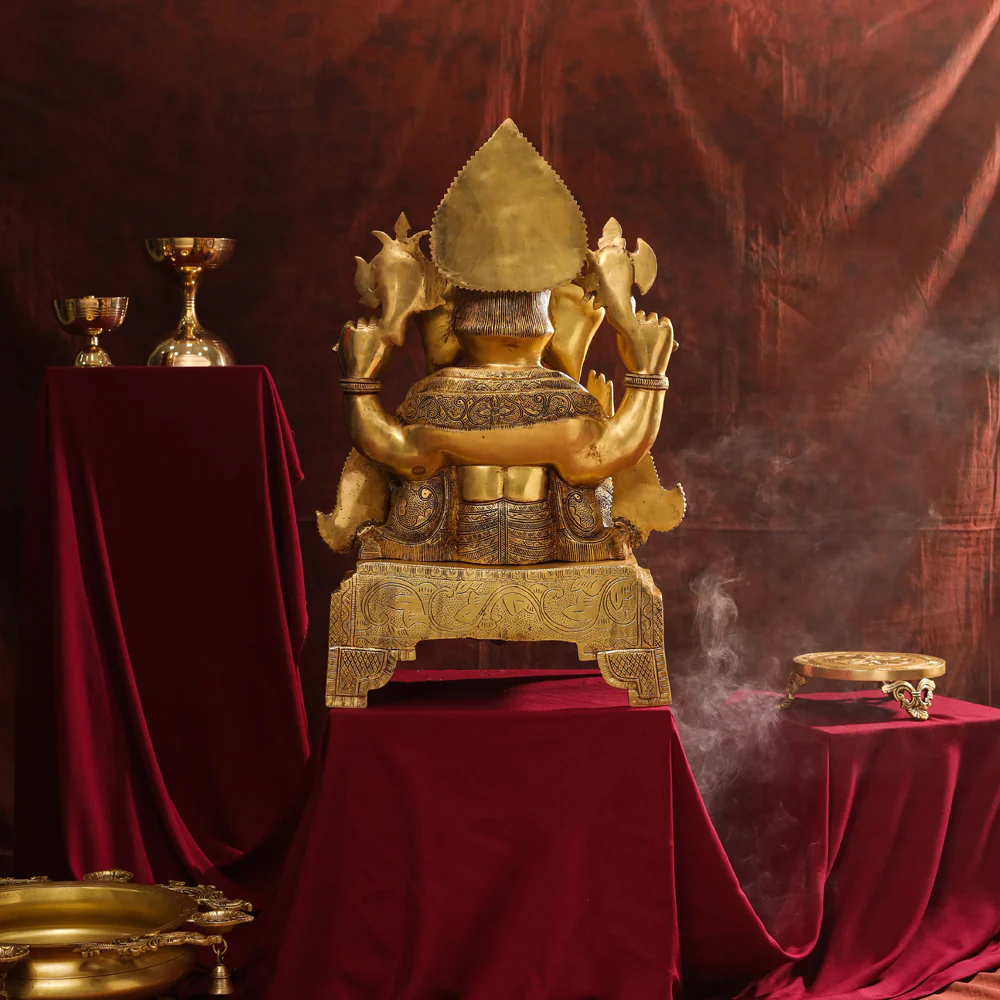 Brass Chowki Sitting Ganesha Statue (26 Inch) - Image 3