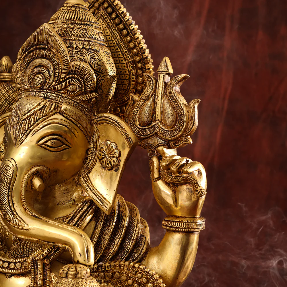 Brass Chowki Sitting Ganesha Statue (26 Inch) - Image 5