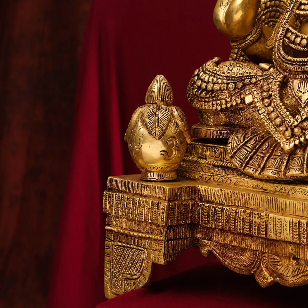 Brass Chowki Sitting Ganesha Statue (26 Inch) - Image 8
