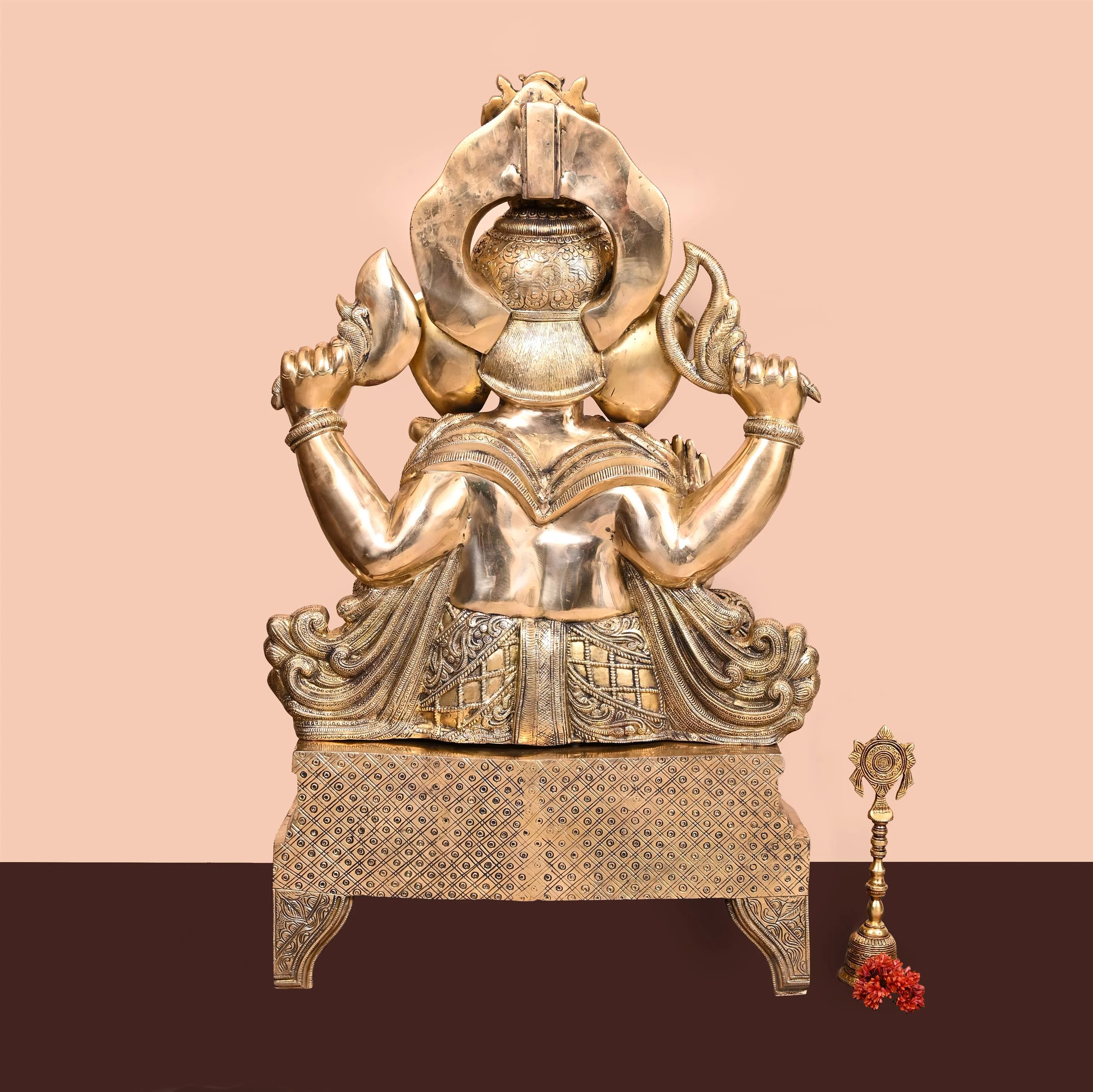 Brass Chowki Sitting Ganesha Statue (34 Inch) - Image 3