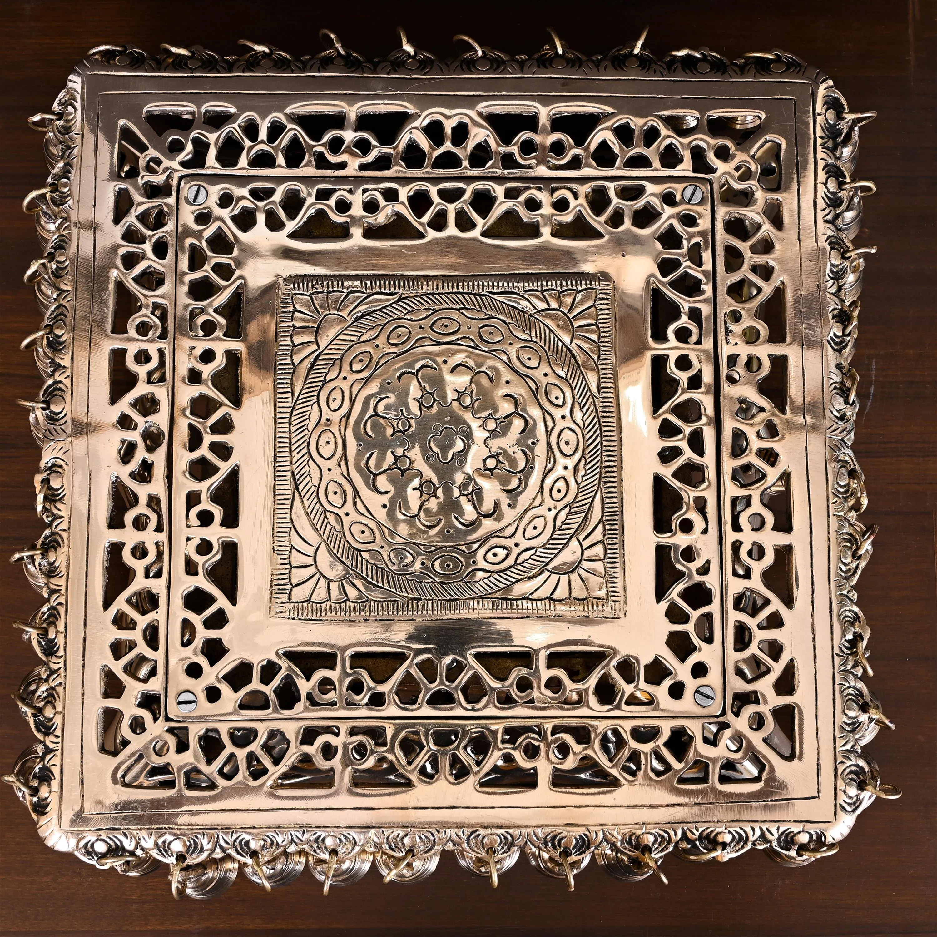 Brass Chowki With 40 Hanging Bells (5 Inch) - Image 3