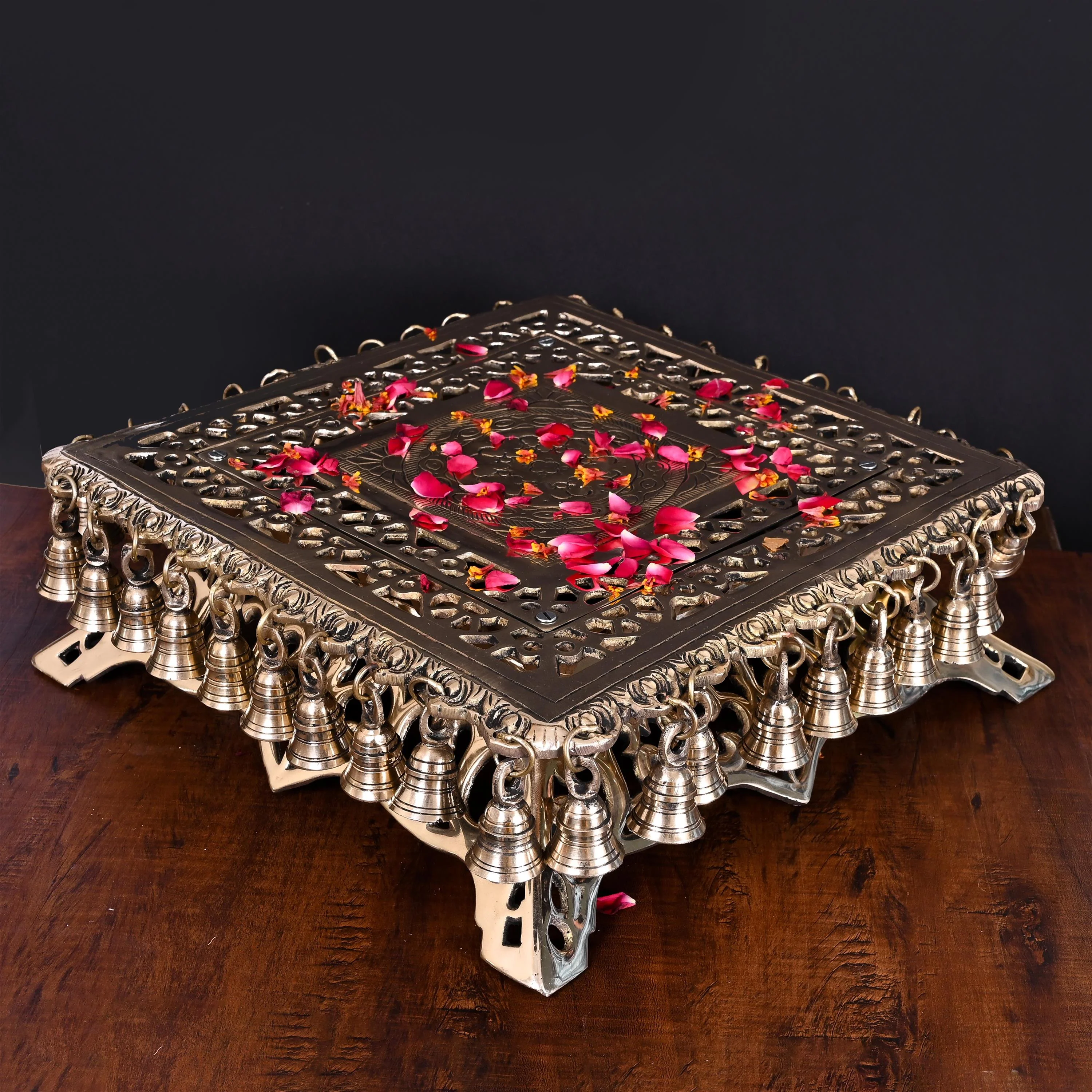 Brass Chowki With 40 Hanging Bells (5 Inch) - Image 4