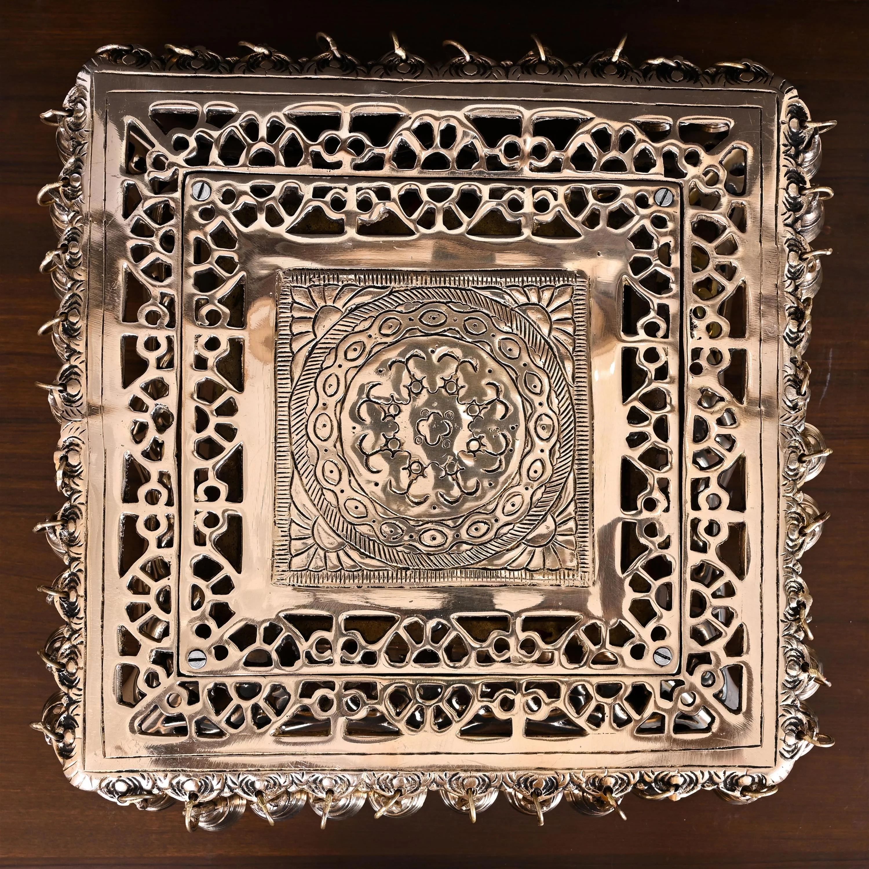 Brass Chowki With 40 Hanging Bells (5 Inch) - Image 5