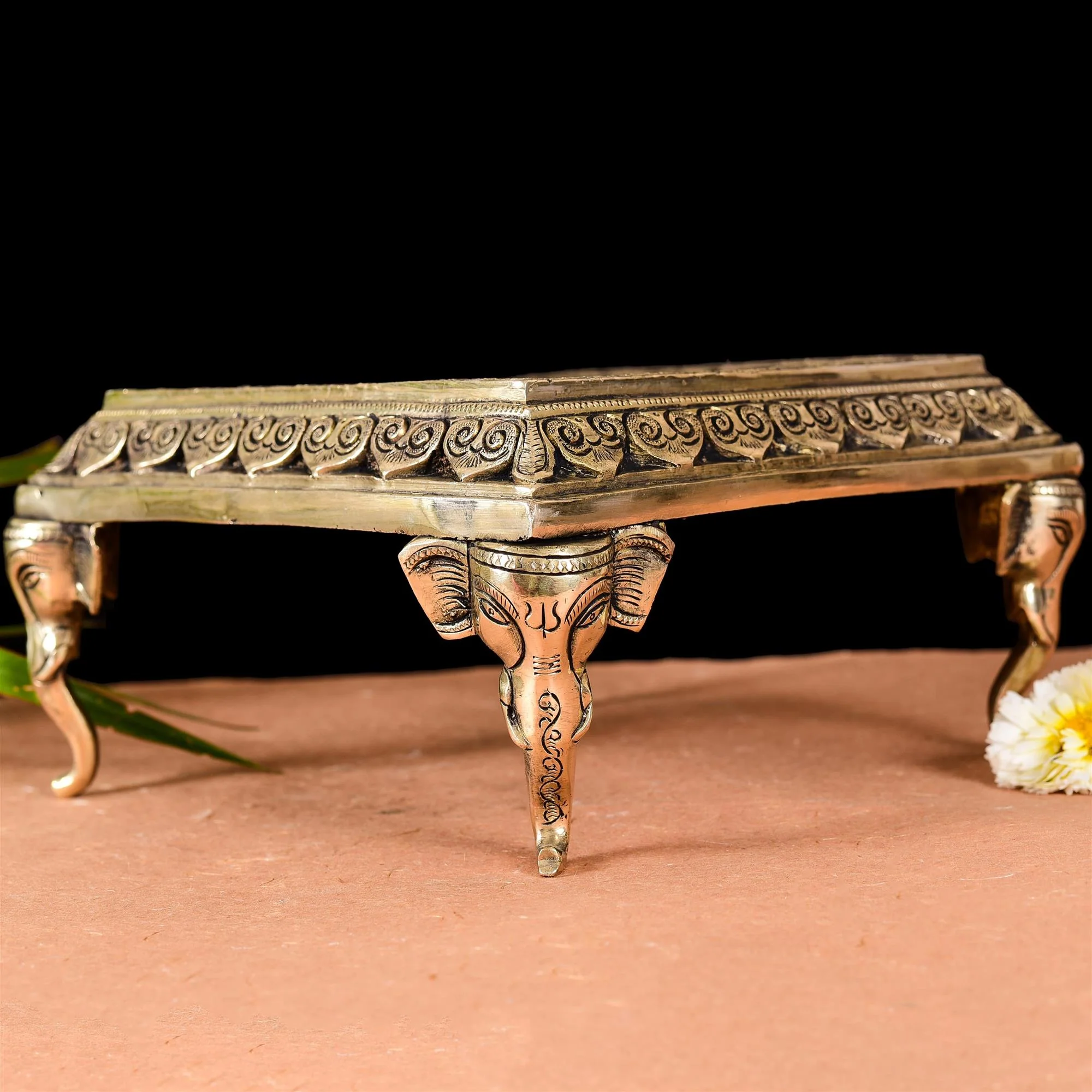 Brass Chowki With Elephant Pillars (5 Inch) - Image 3