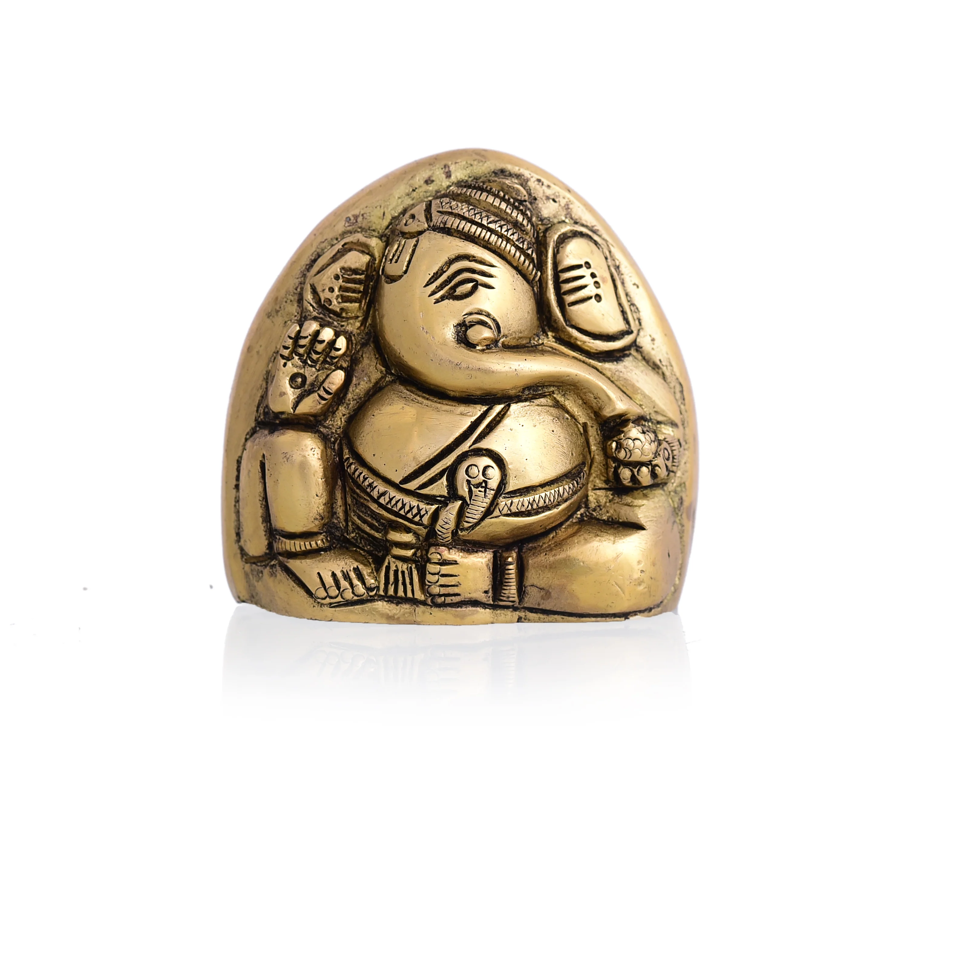 Brass Coconut Shape Sitting Ganesha Idol (2.2 Inch) - Image 2