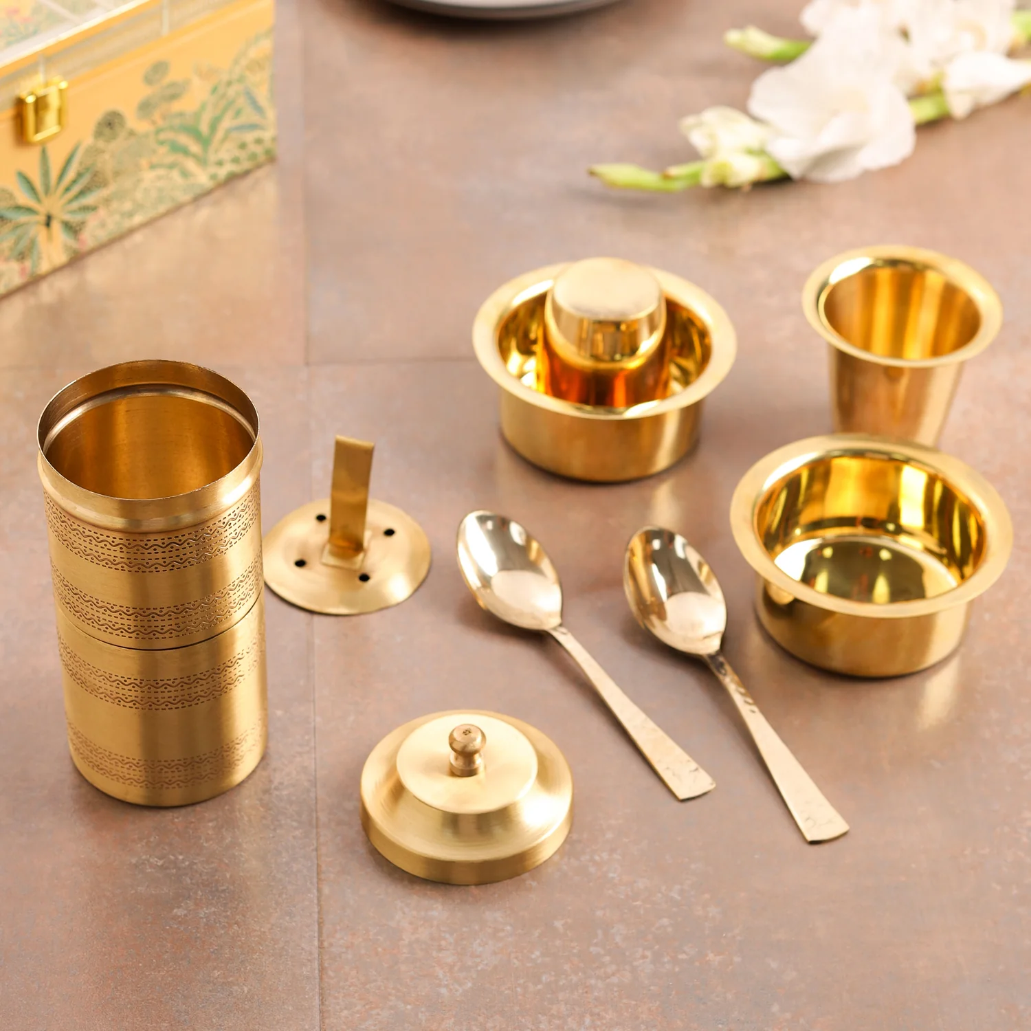 Brass Coffee Maker And Davara Set Corporate/Gift Hamper - Image 7