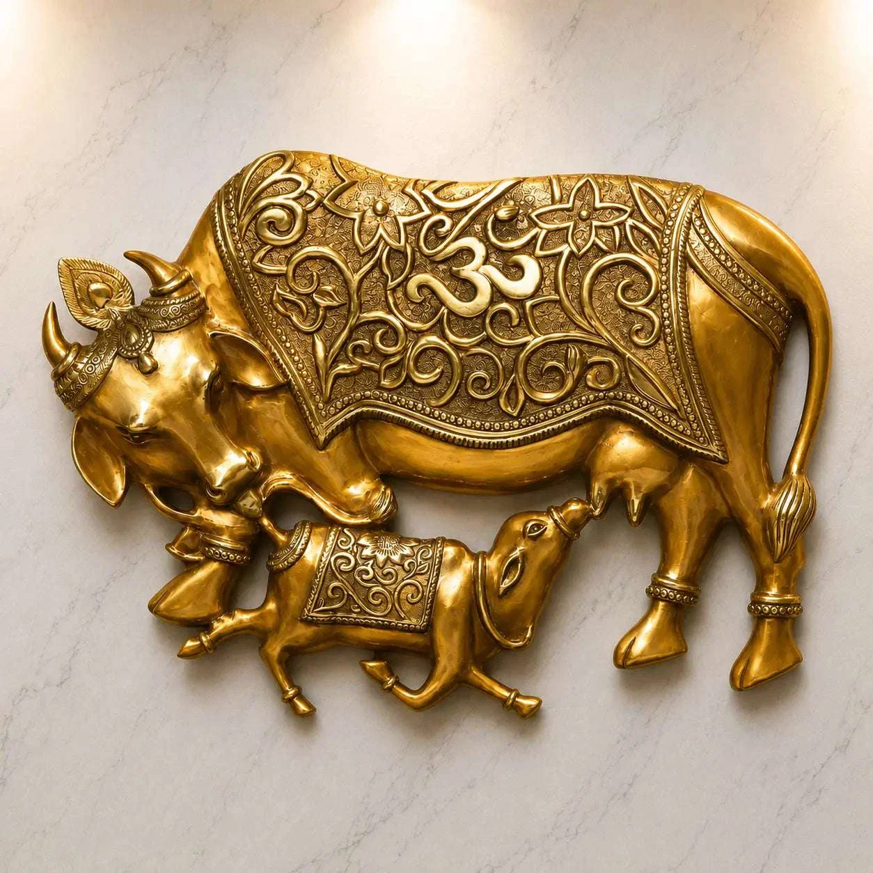 Brass Cow & Calf With Kalpvriksha Tree Wall Hanging (80 Inch) - Image 2