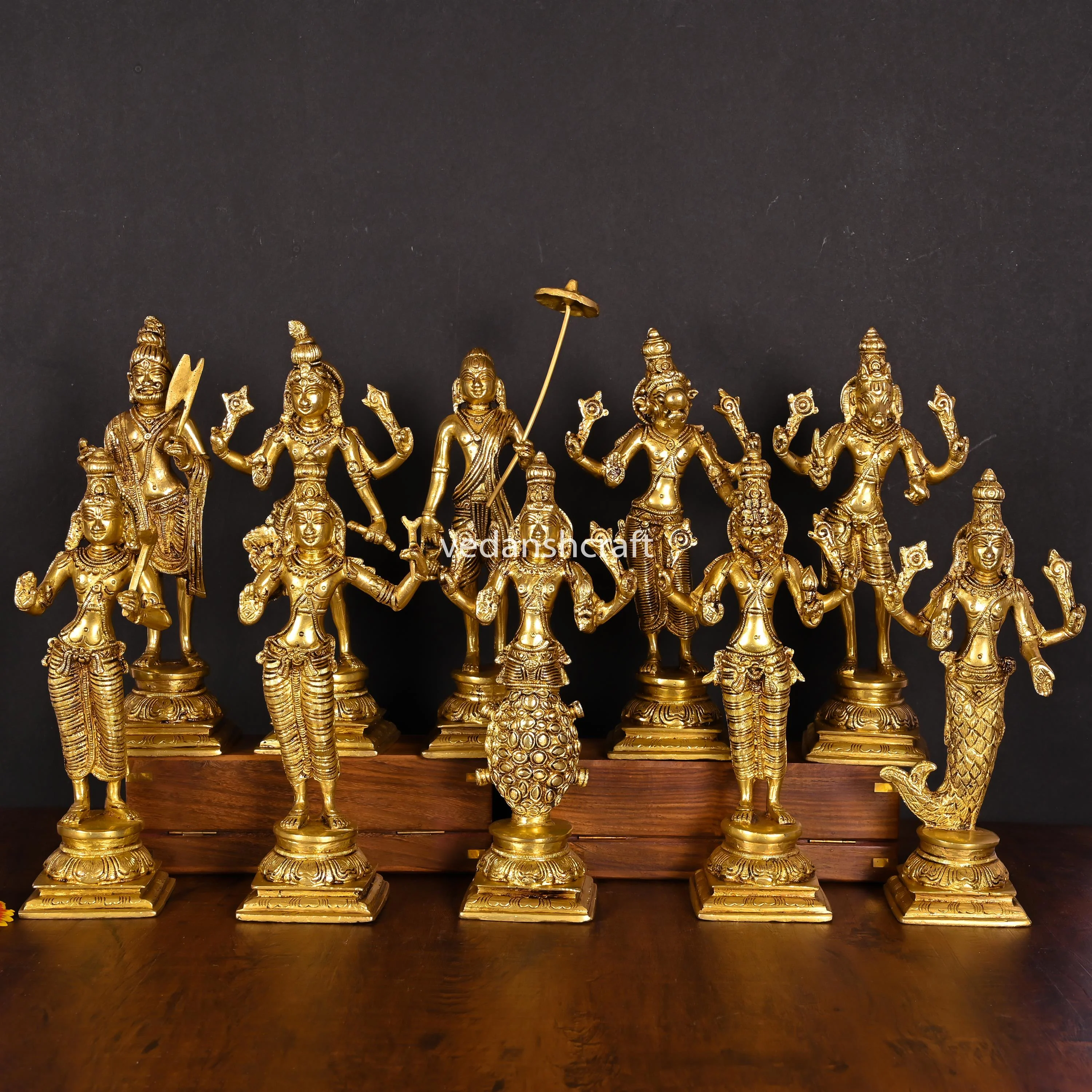 Brass Dashavatara / Vishnu Avatar Statue Set (9 Inch)