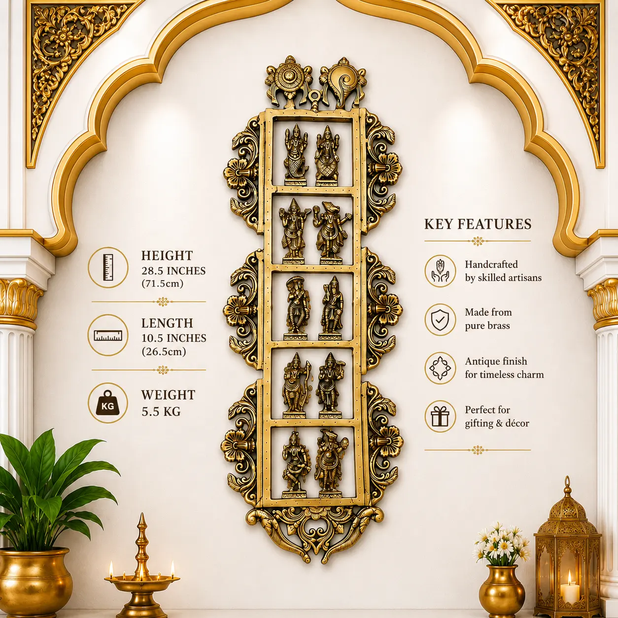 Brass Dashavatara / Vishnu Avatar Wall Hanging (28.5 Inch) - Image 5