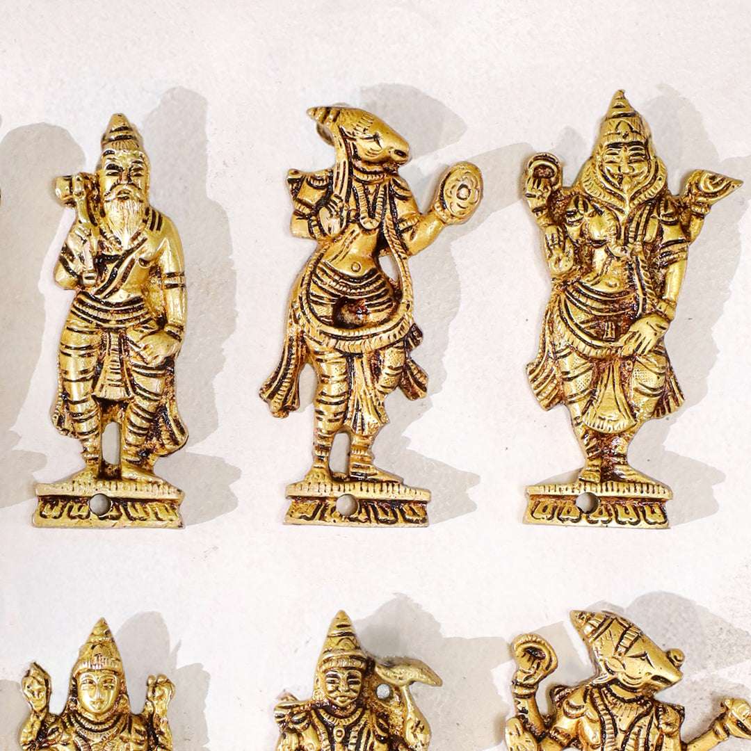 Brass Dashavatara Wall Hanging – Set of 10 Avatars of Lord Vishnu (3.8 Inch) - Image 5
