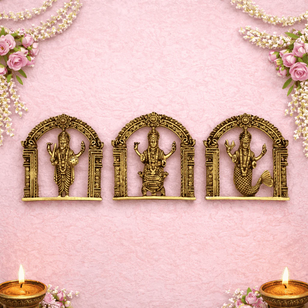 Brass Dashavatara Wall Hanging Plates Set (6 Inch) - Image 3