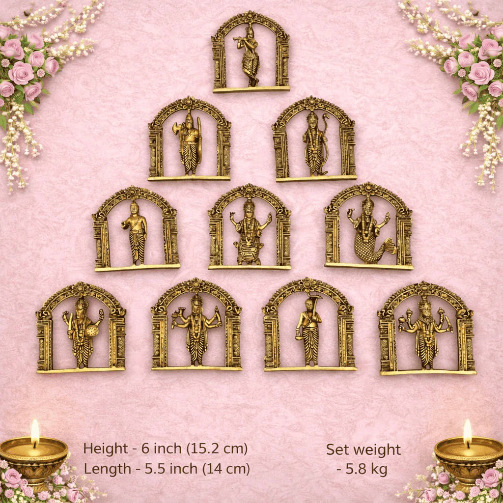 Brass Dashavatara Wall Hanging Plates Set (6 Inch) - Image 5