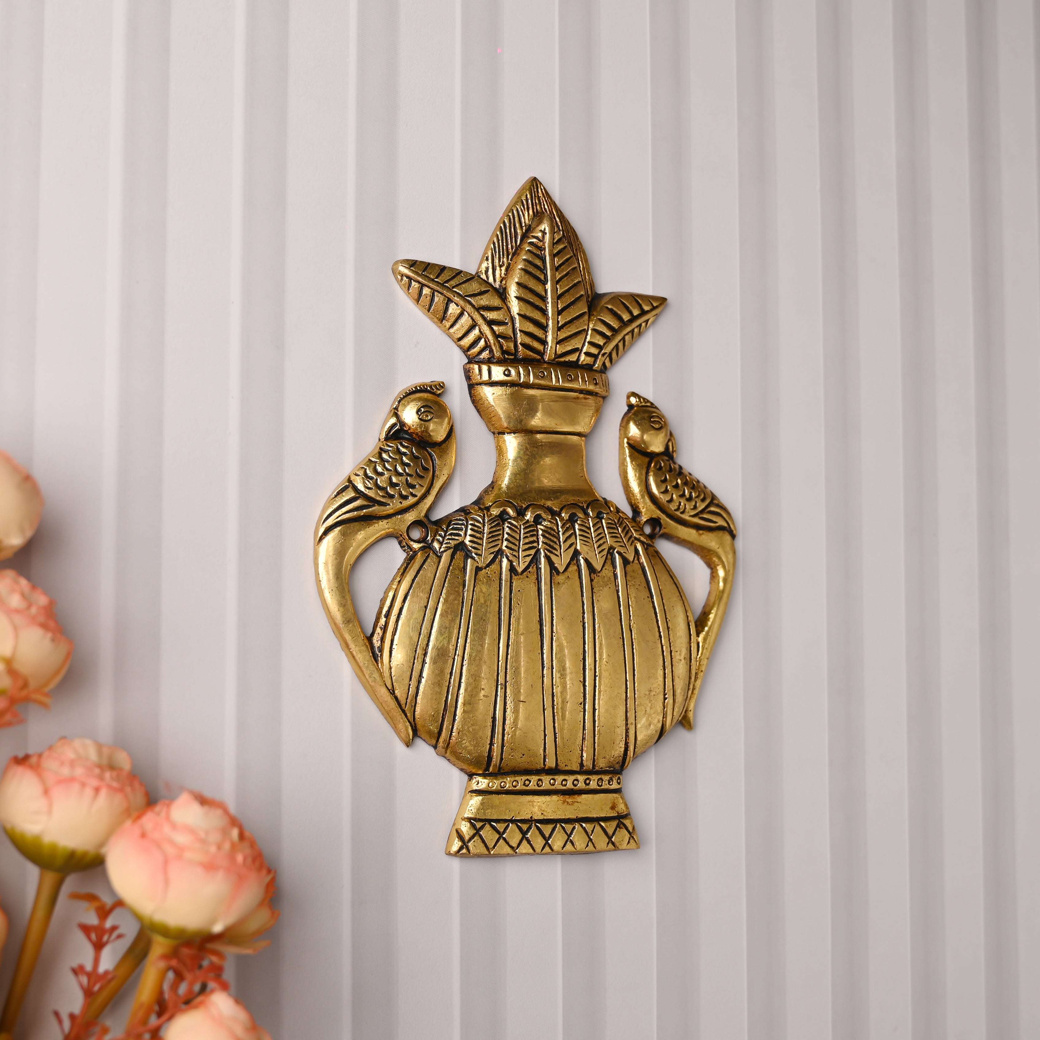 Brass Decor Peacock Wall Hanging Kalash (8 Inch) - Image 2