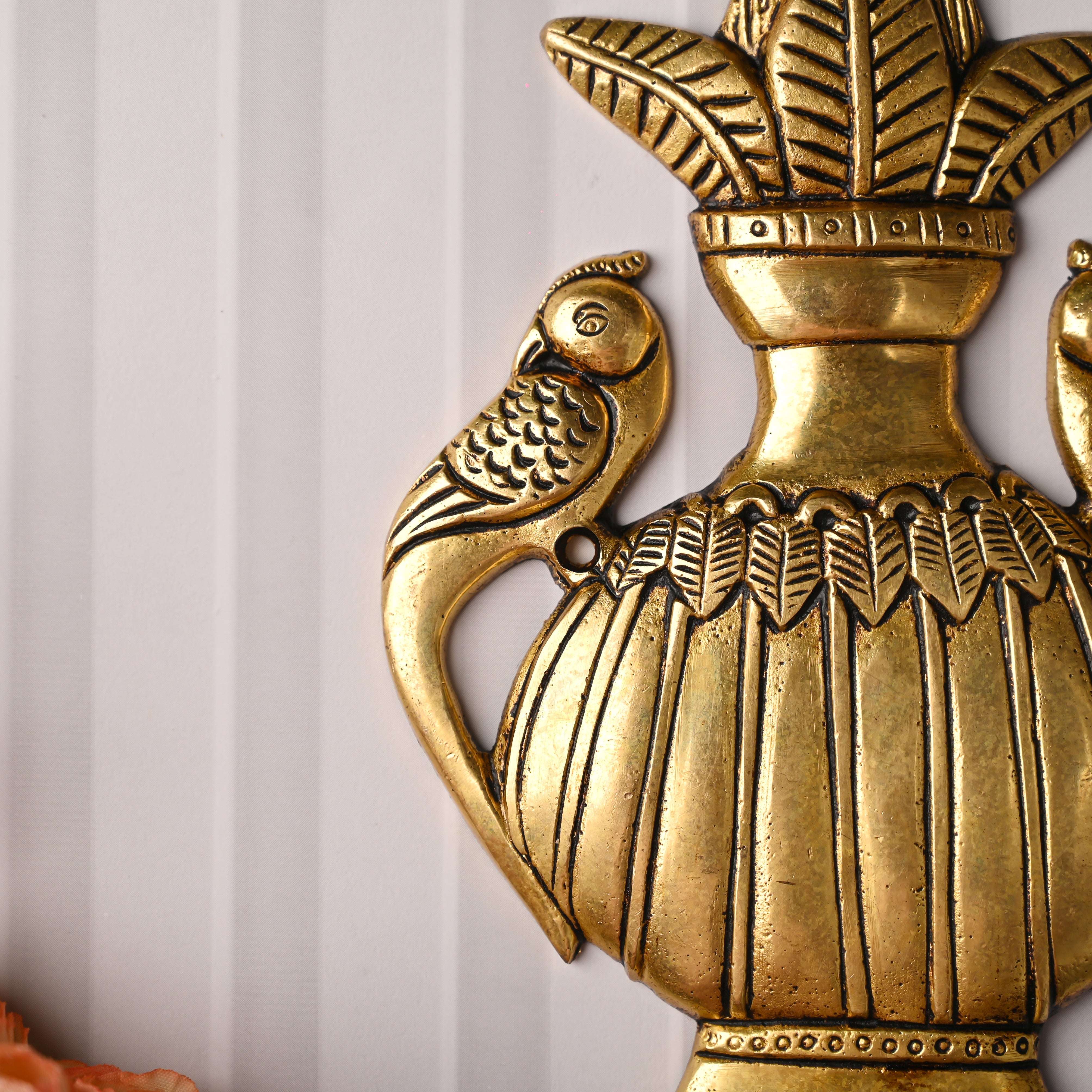 Brass Decor Peacock Wall Hanging Kalash (8 Inch) - Image 4