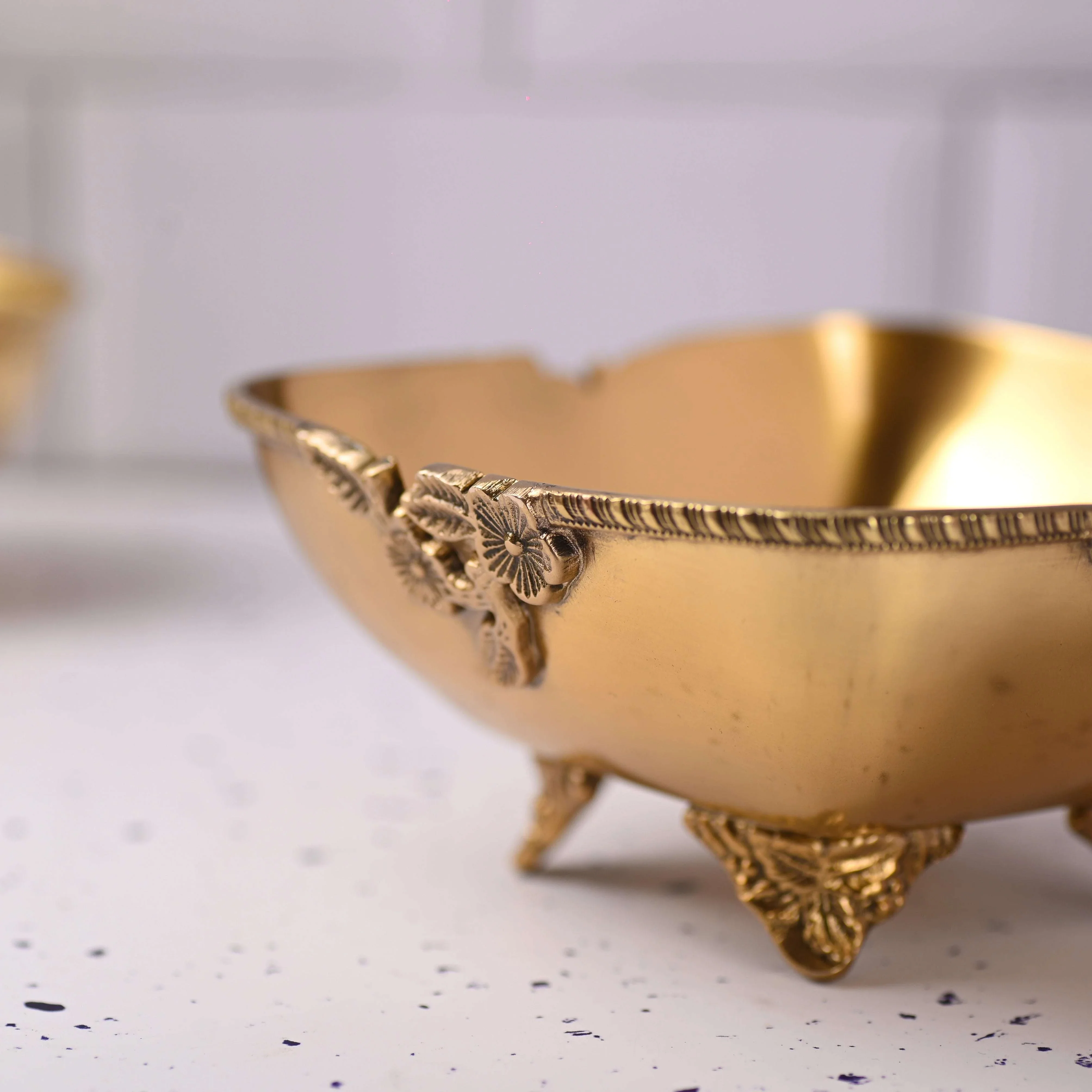 Brass Decorative Bowl With Handcrafted Floral Design (2.8 Inch) - Image 3