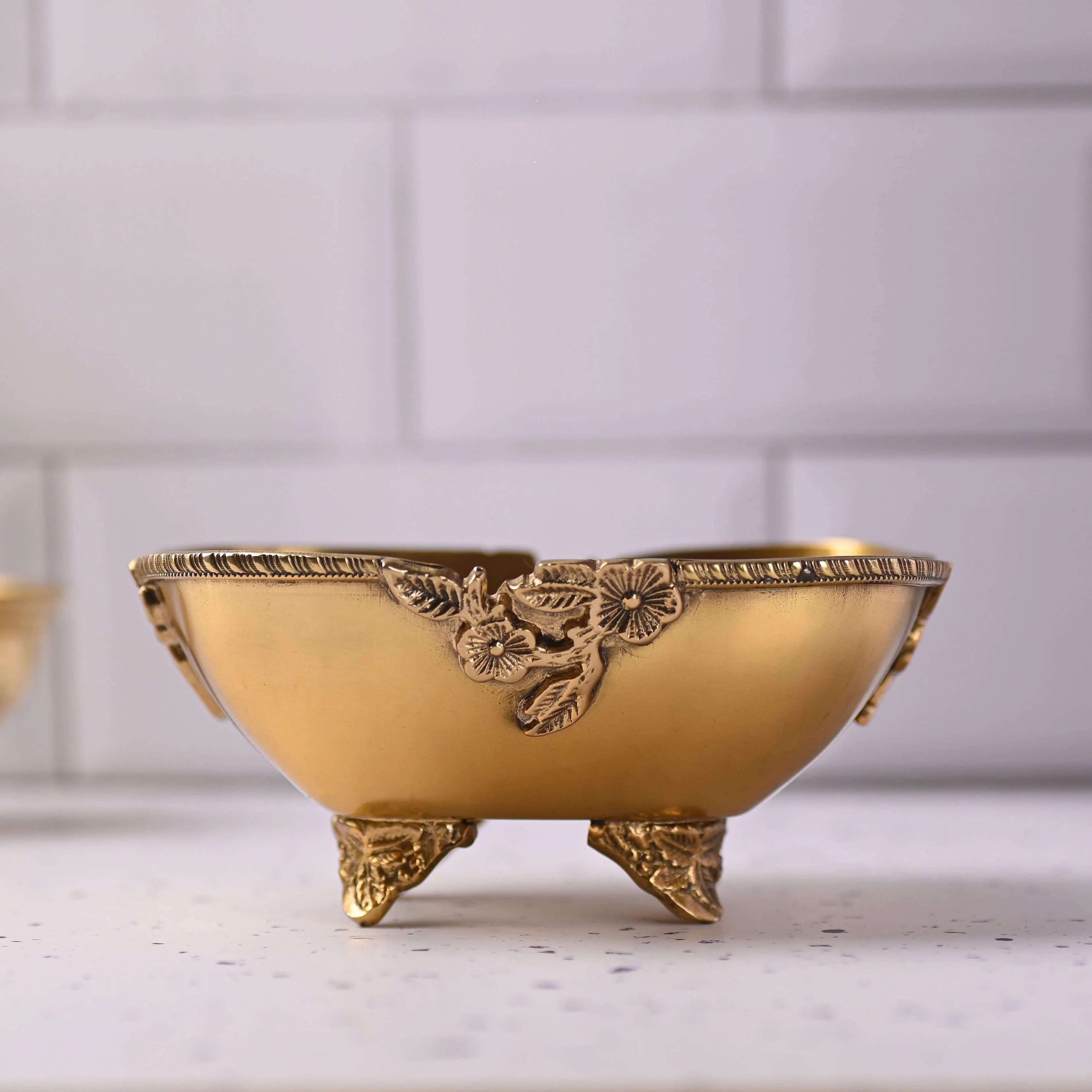 Brass Decorative Bowl With Handcrafted Floral Design (2.8 Inch) - Image 4