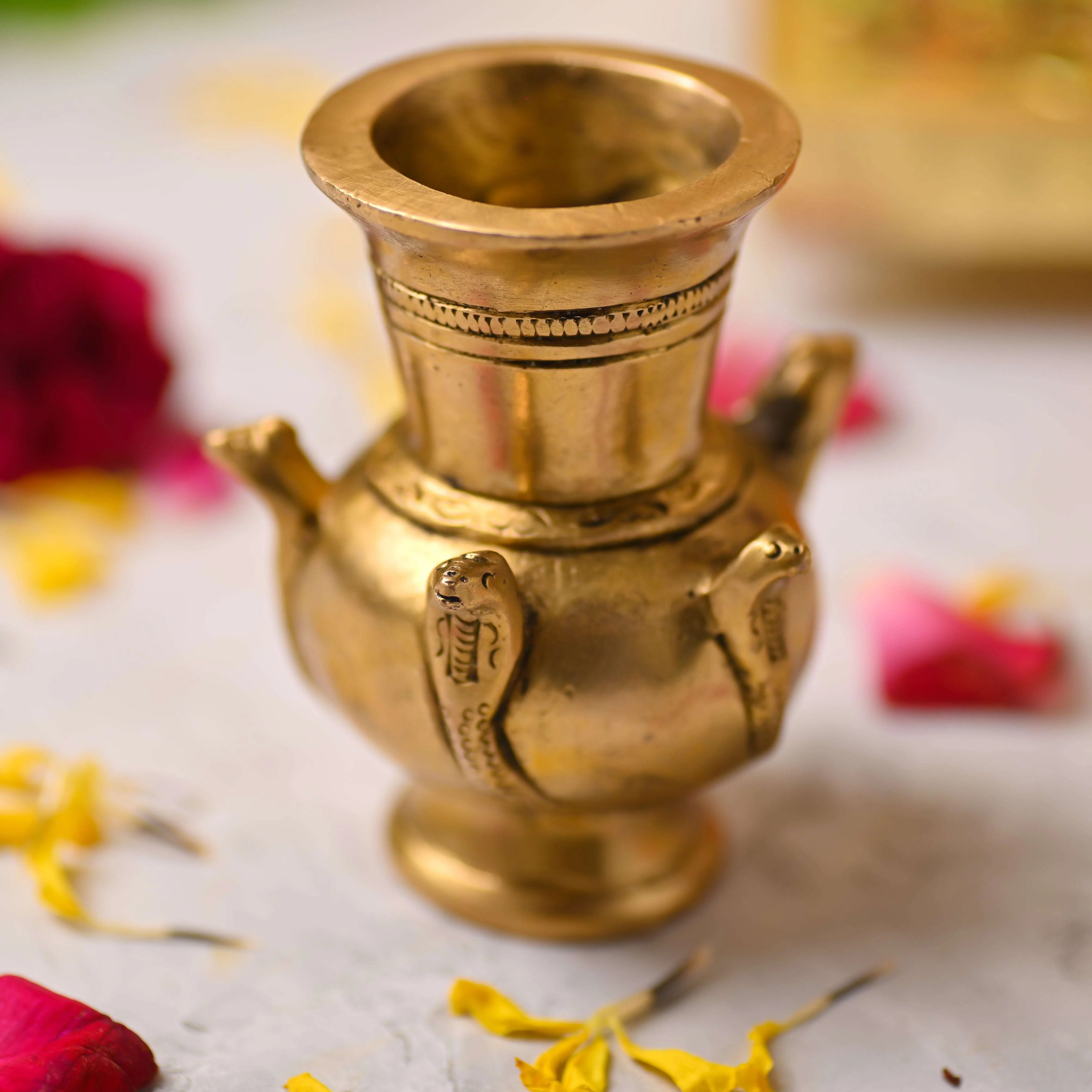 Brass Naag Design Decorative Pot / Kalash (3.5 Inch) - Image 3